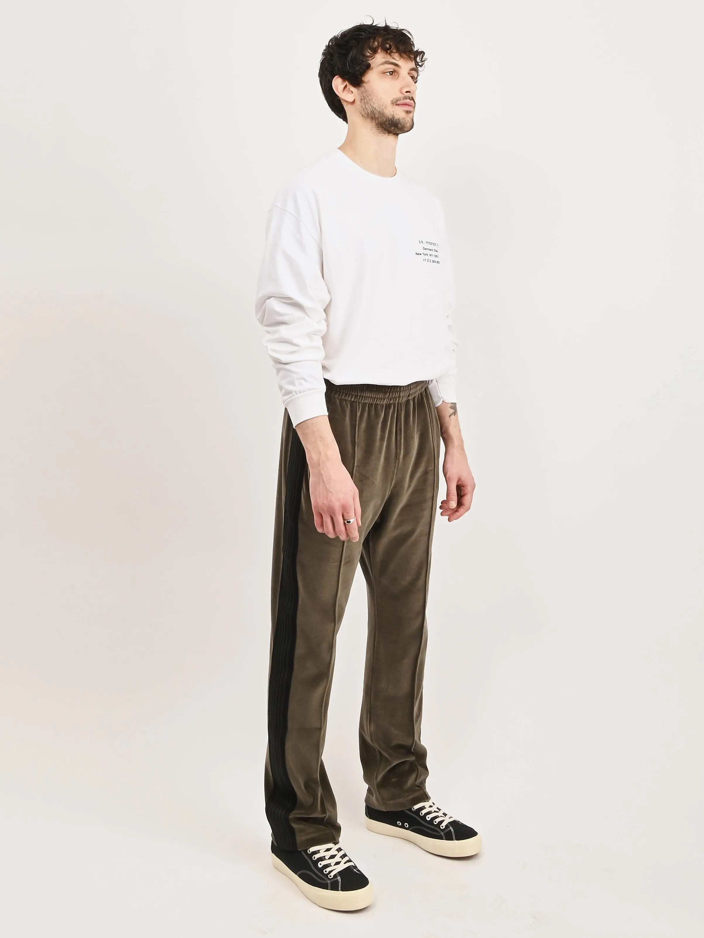 Olive Velour Narrow Track Pant