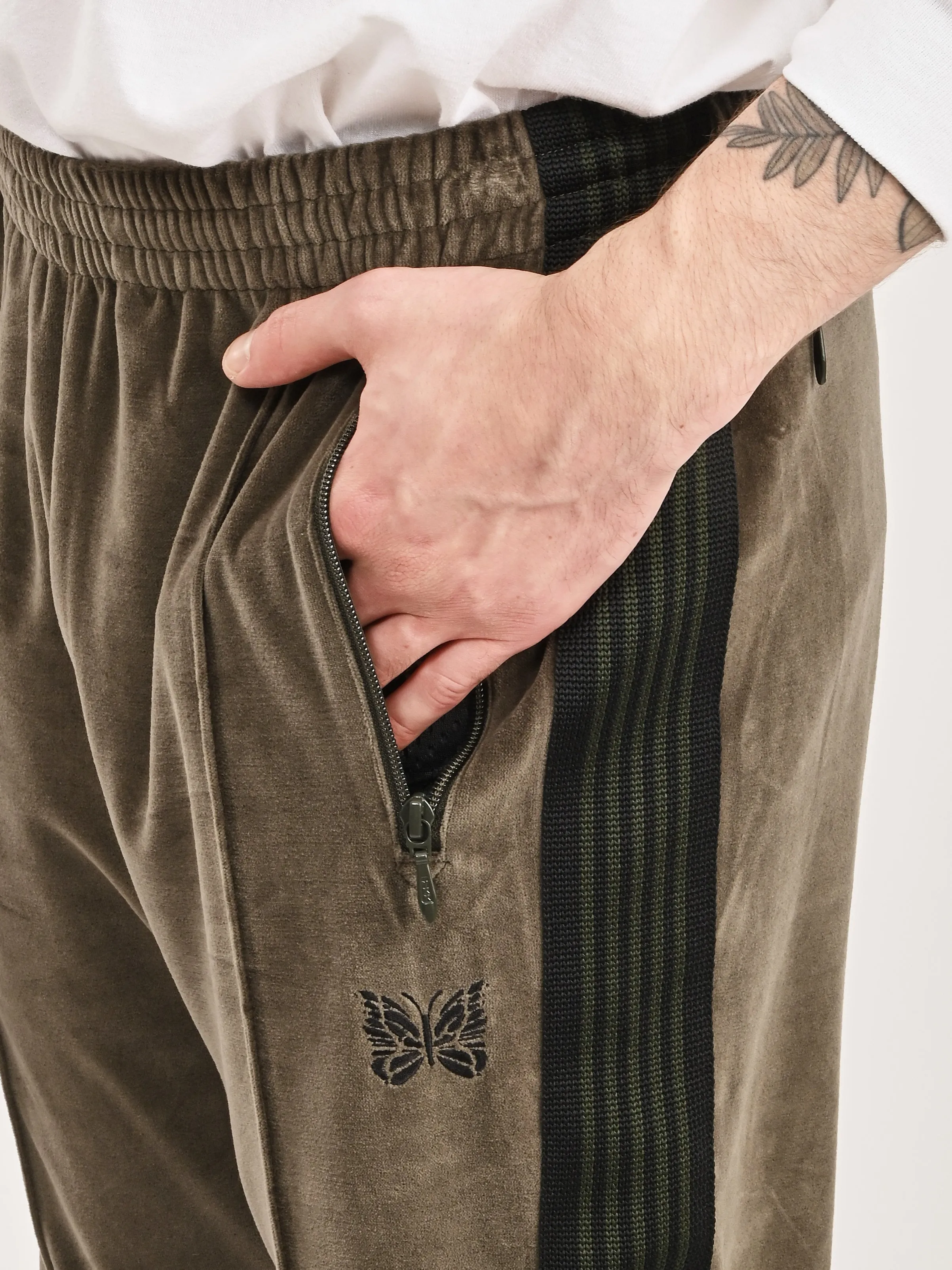 Olive Velour Narrow Track Pant