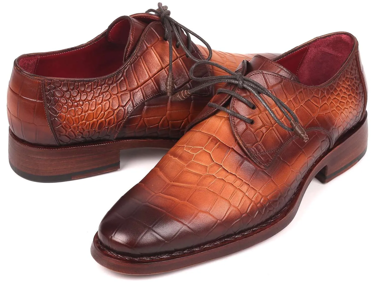 Paul Parkman Brown Crocodile Embossed Shoes