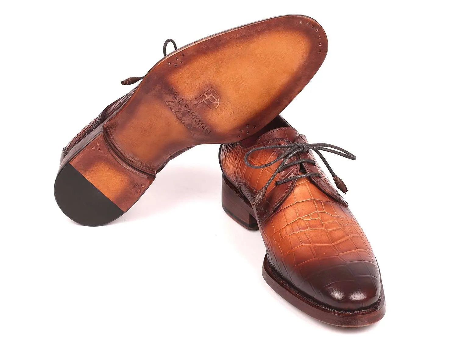 Paul Parkman Brown Crocodile Embossed Shoes