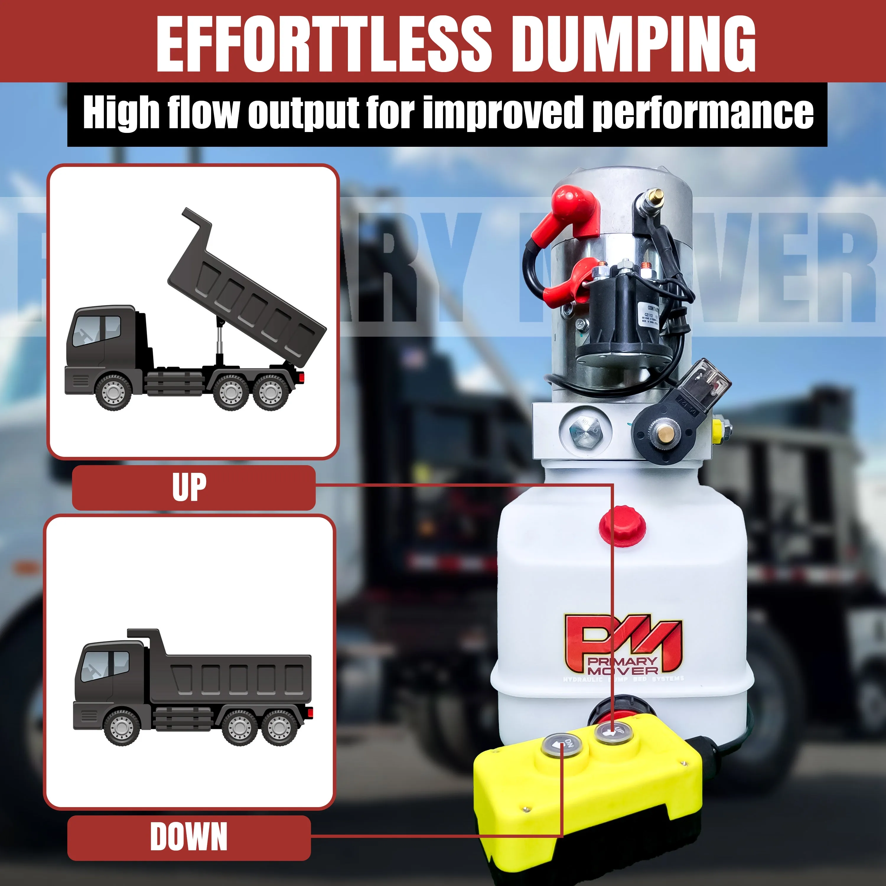 Primary Mover 12V Single-Acting Hydraulic Pump - Poly Reservoir