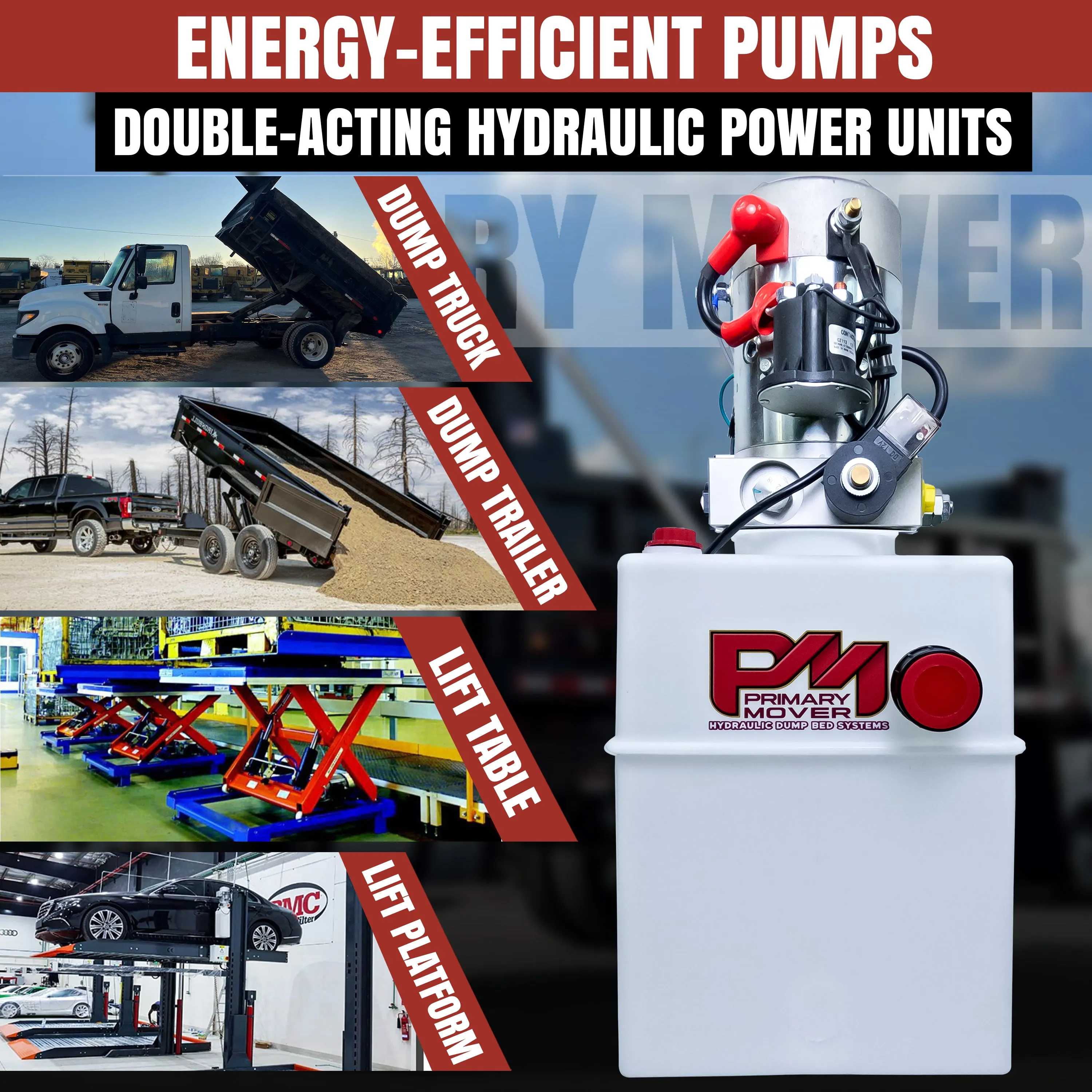 Primary Mover 12V Single-Acting Hydraulic Pump - Poly Reservoir