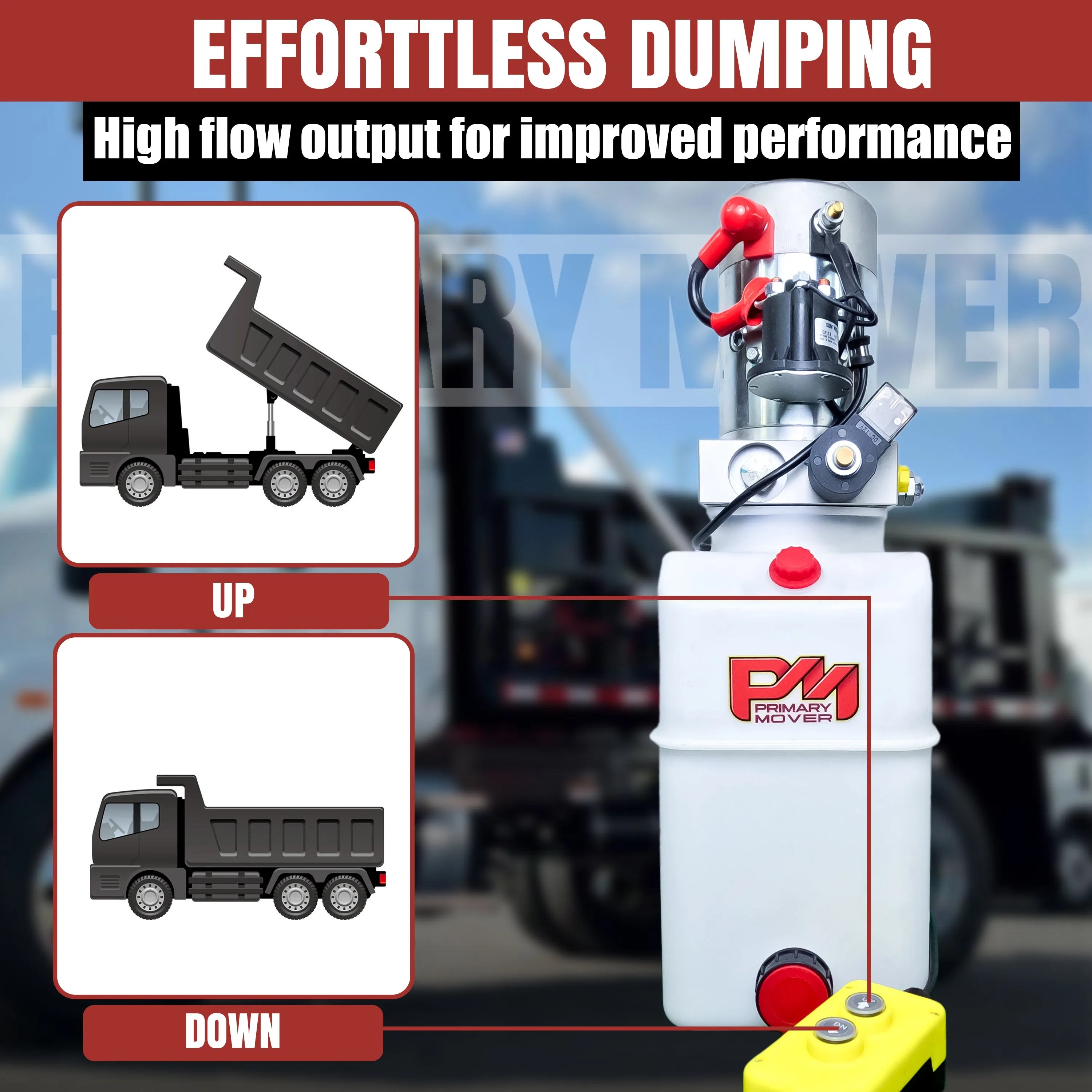 Primary Mover 12V Single-Acting Hydraulic Pump - Poly Reservoir