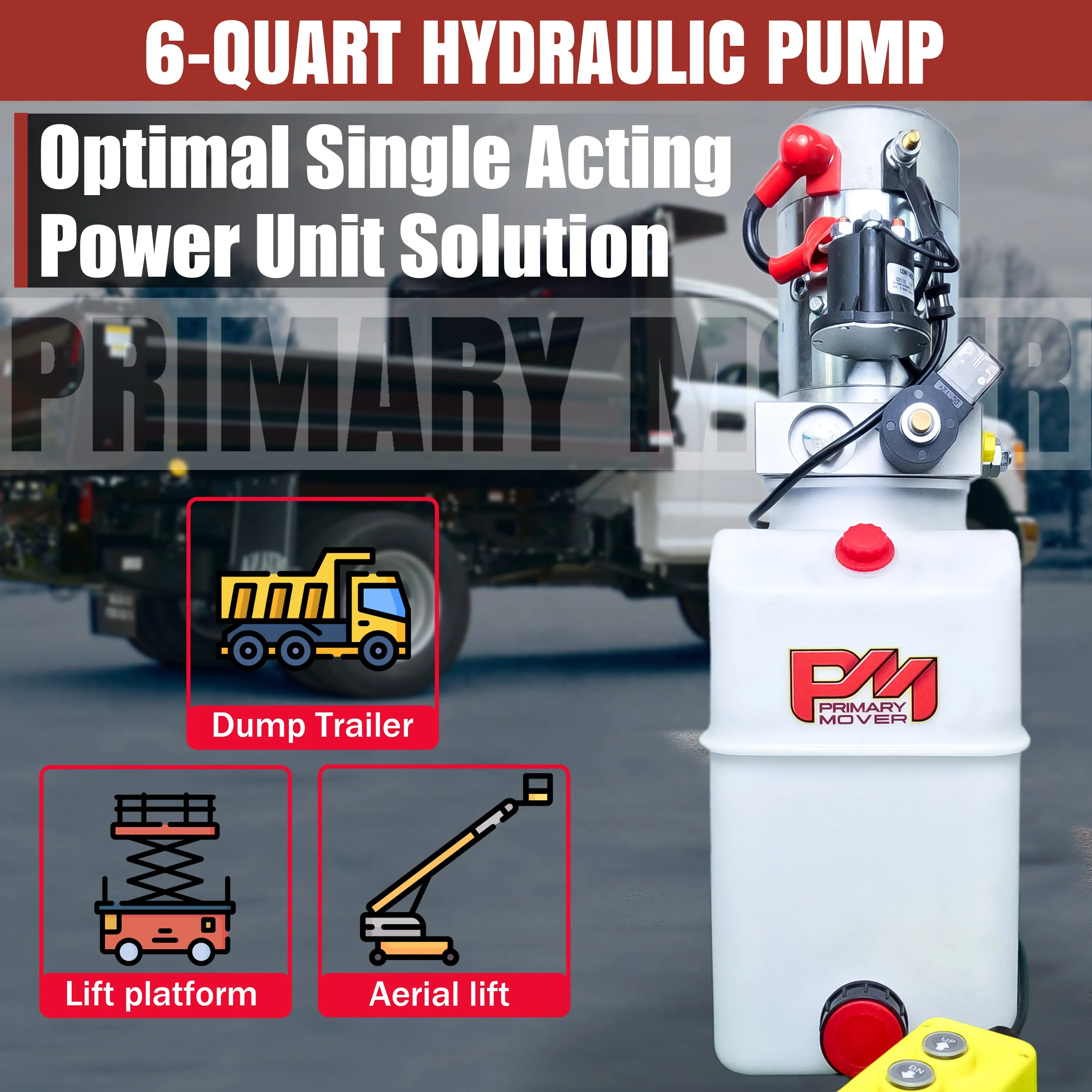 Primary Mover 12V Single-Acting Hydraulic Pump - Poly Reservoir