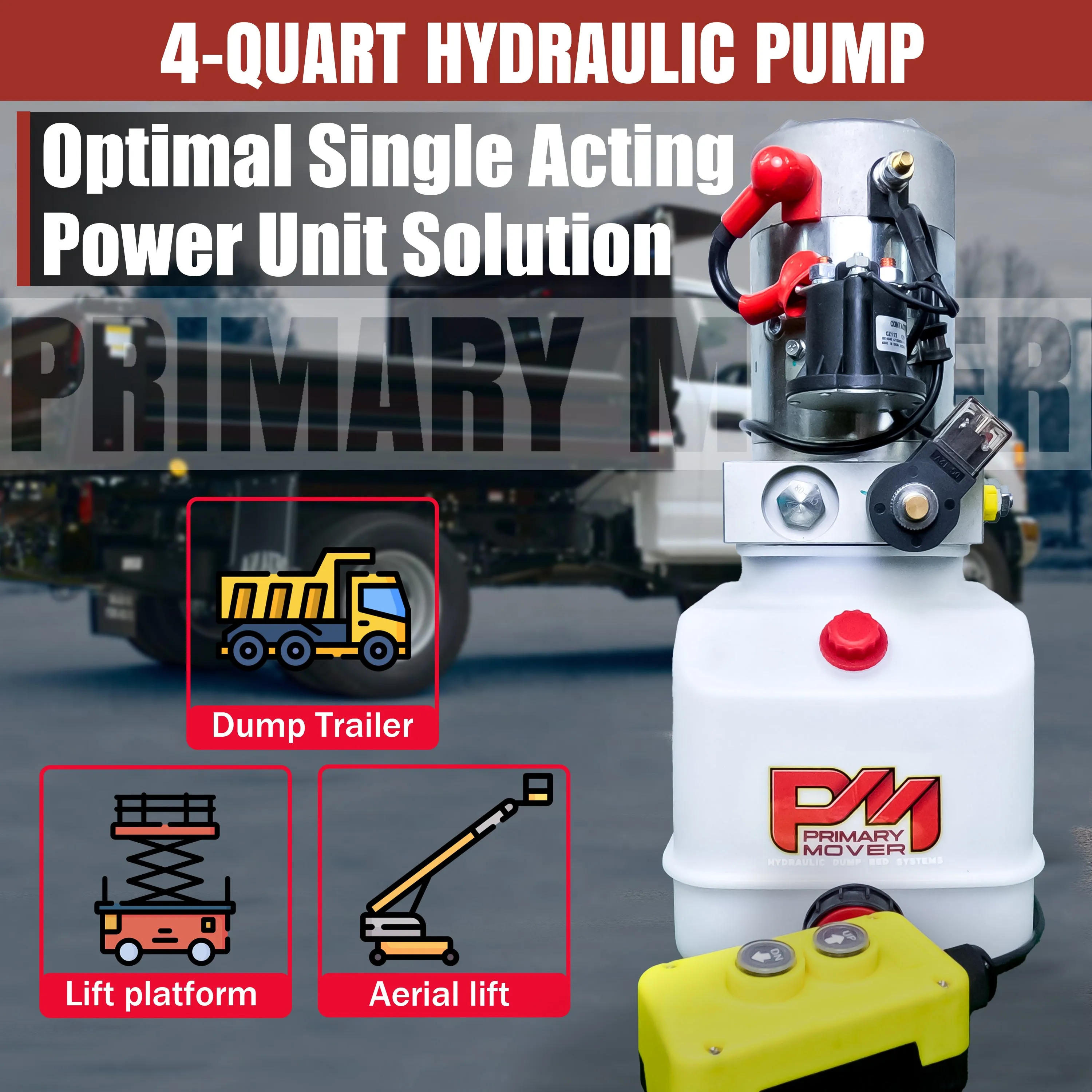 Primary Mover 12V Single-Acting Hydraulic Pump - Poly Reservoir
