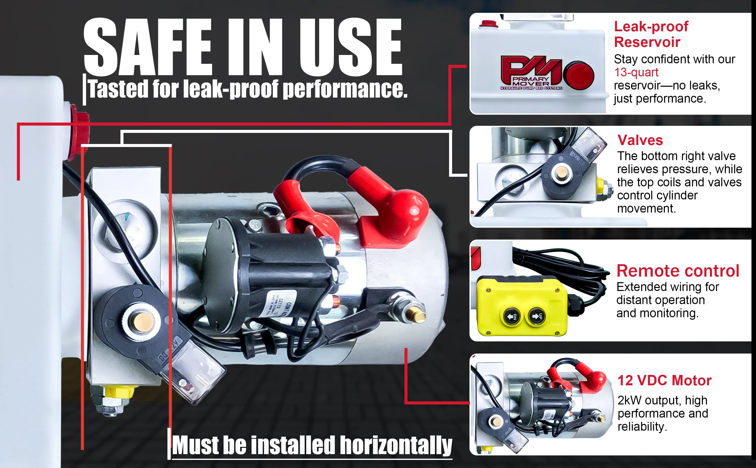 Primary Mover 12V Single-Acting Hydraulic Pump - Poly Reservoir