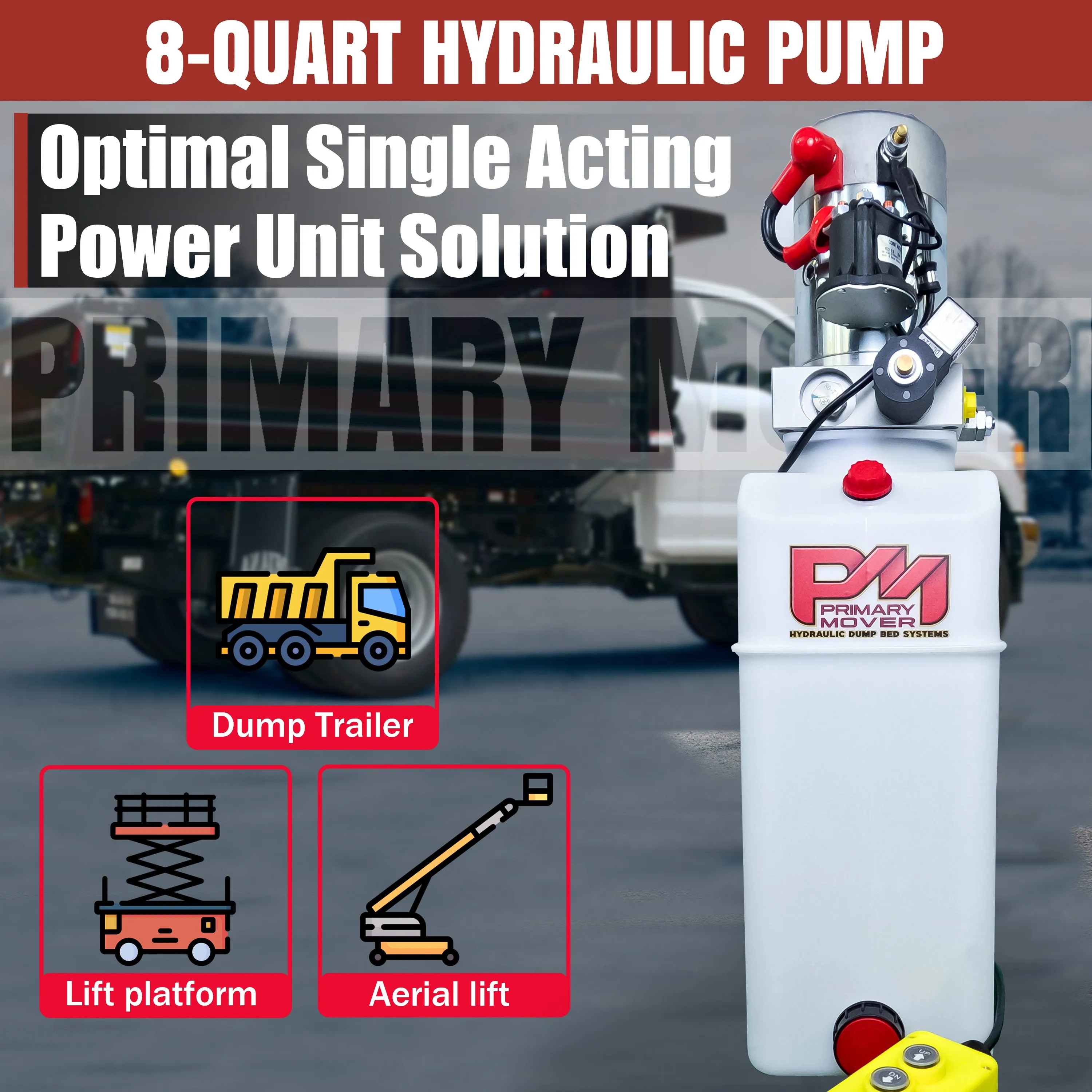 Primary Mover 12V Single-Acting Hydraulic Pump - Poly Reservoir