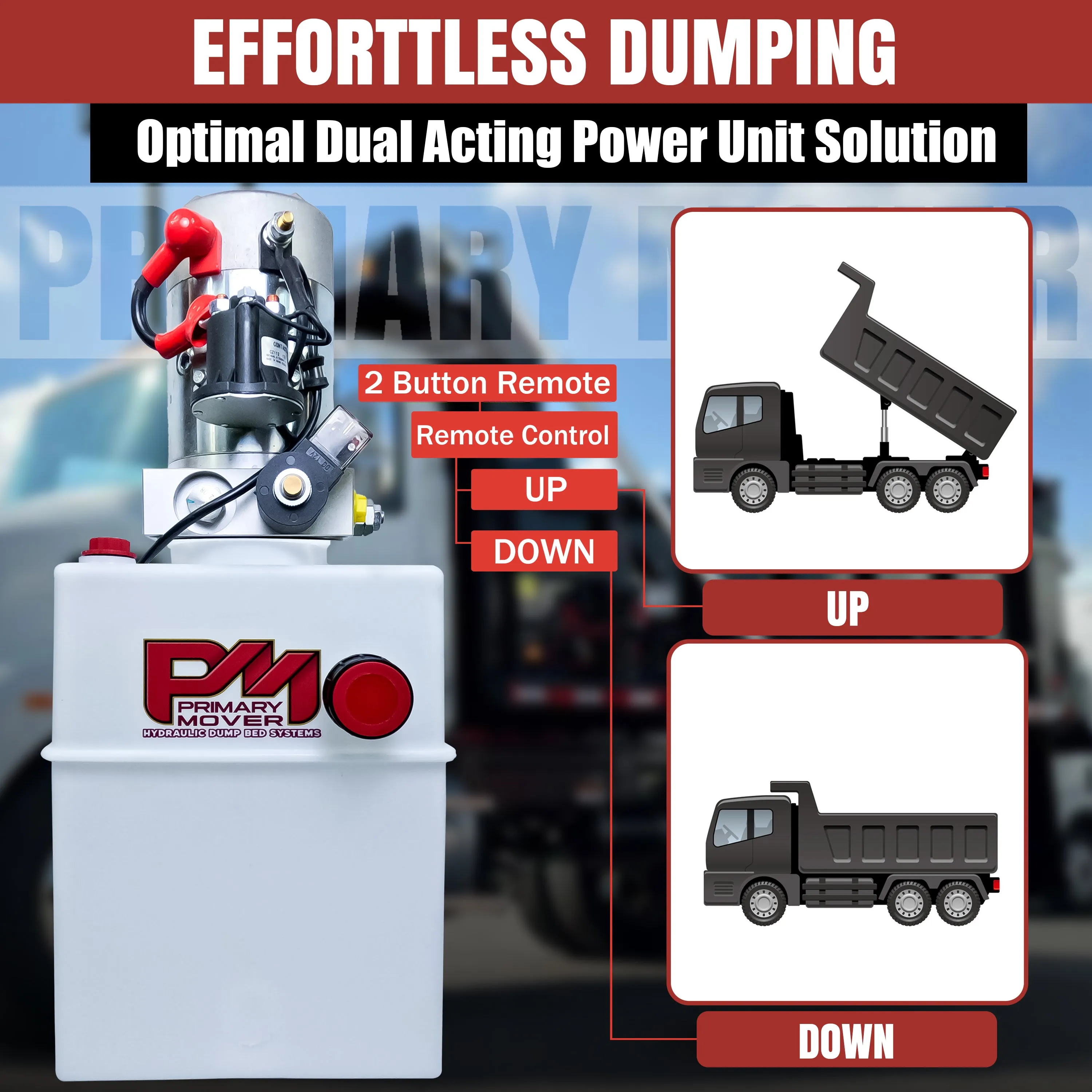 Primary Mover 12V Single-Acting Hydraulic Pump - Poly Reservoir