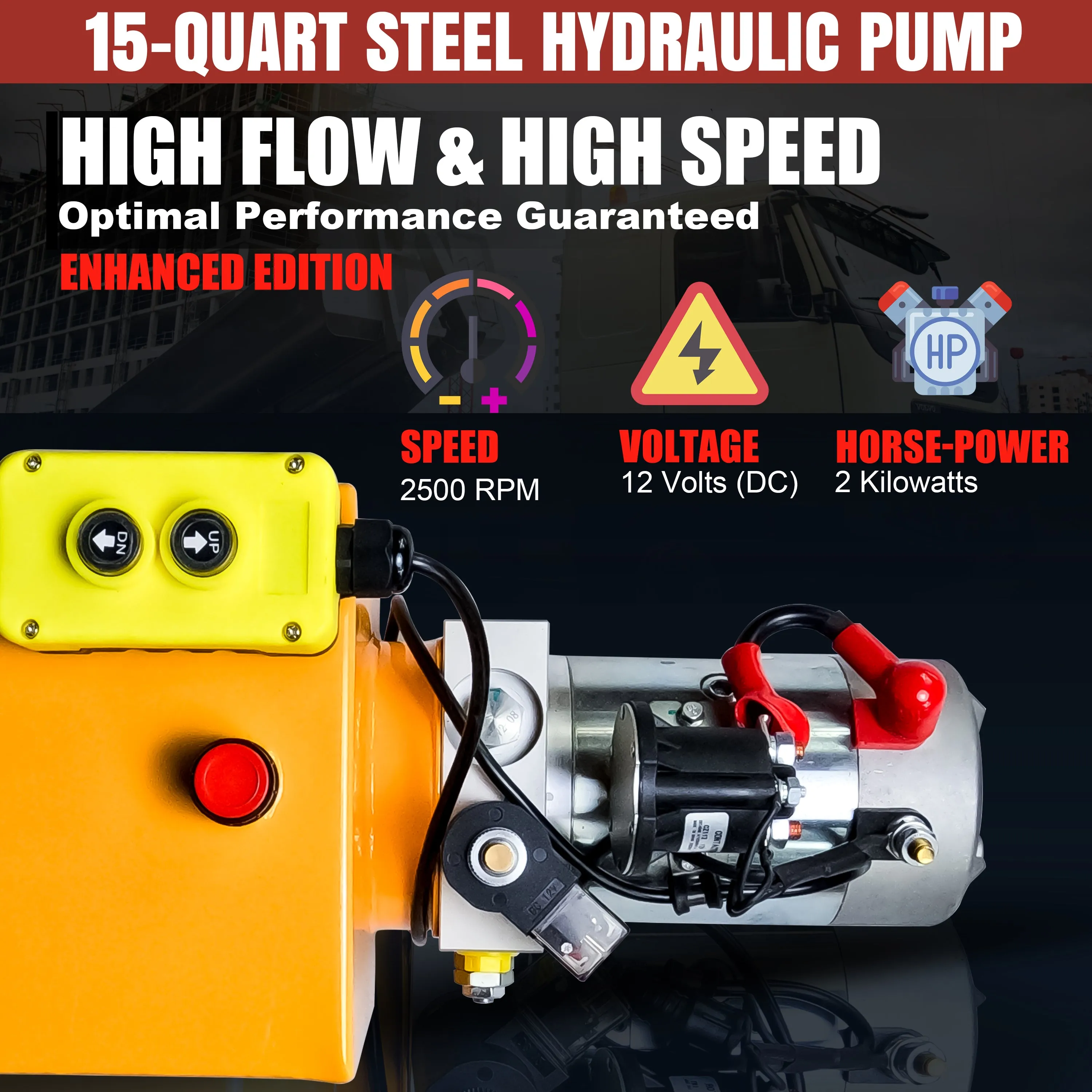 Primary Mover 12V Single-Acting Hydraulic Pump - Steel Reservoir