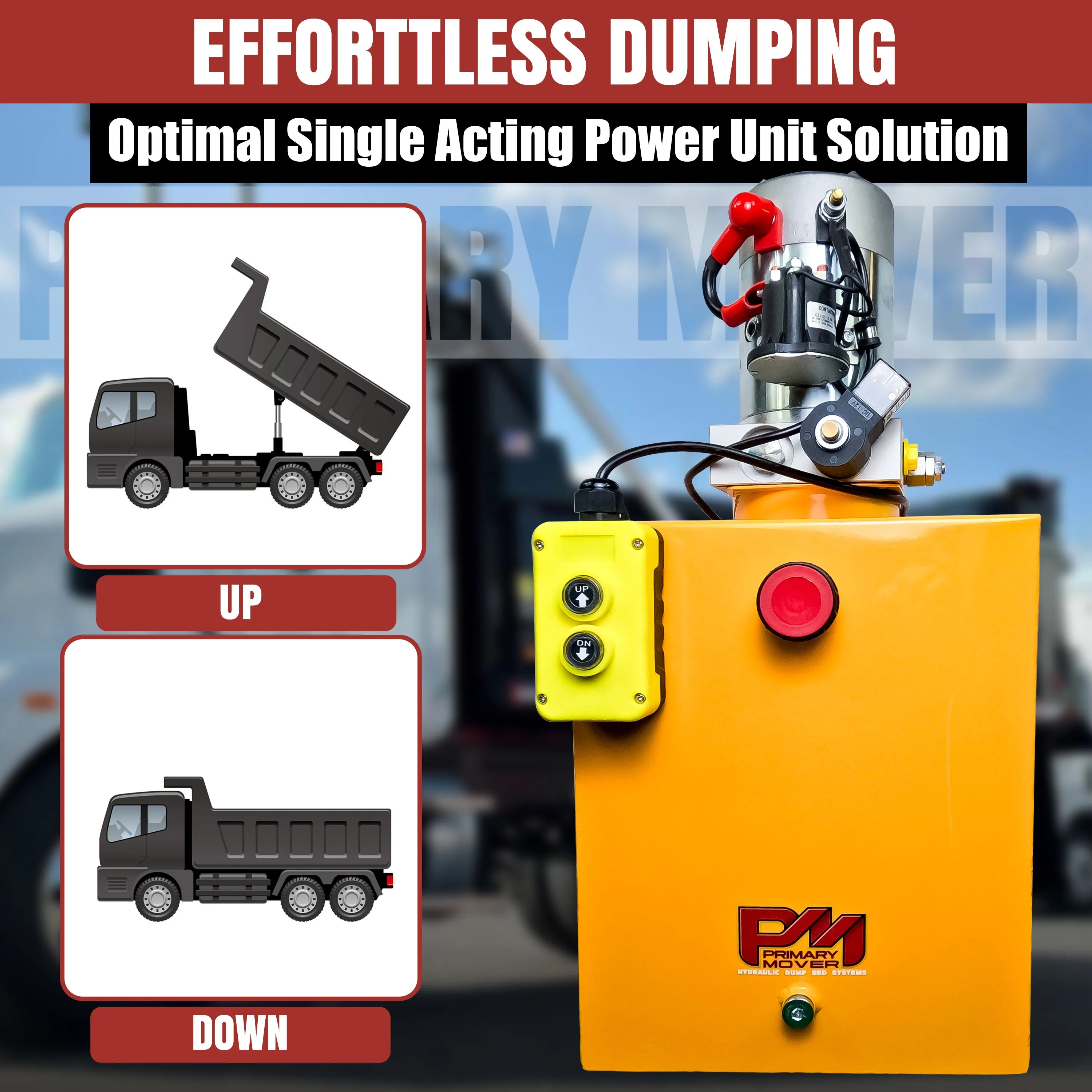 Primary Mover 12V Single-Acting Hydraulic Pump - Steel Reservoir