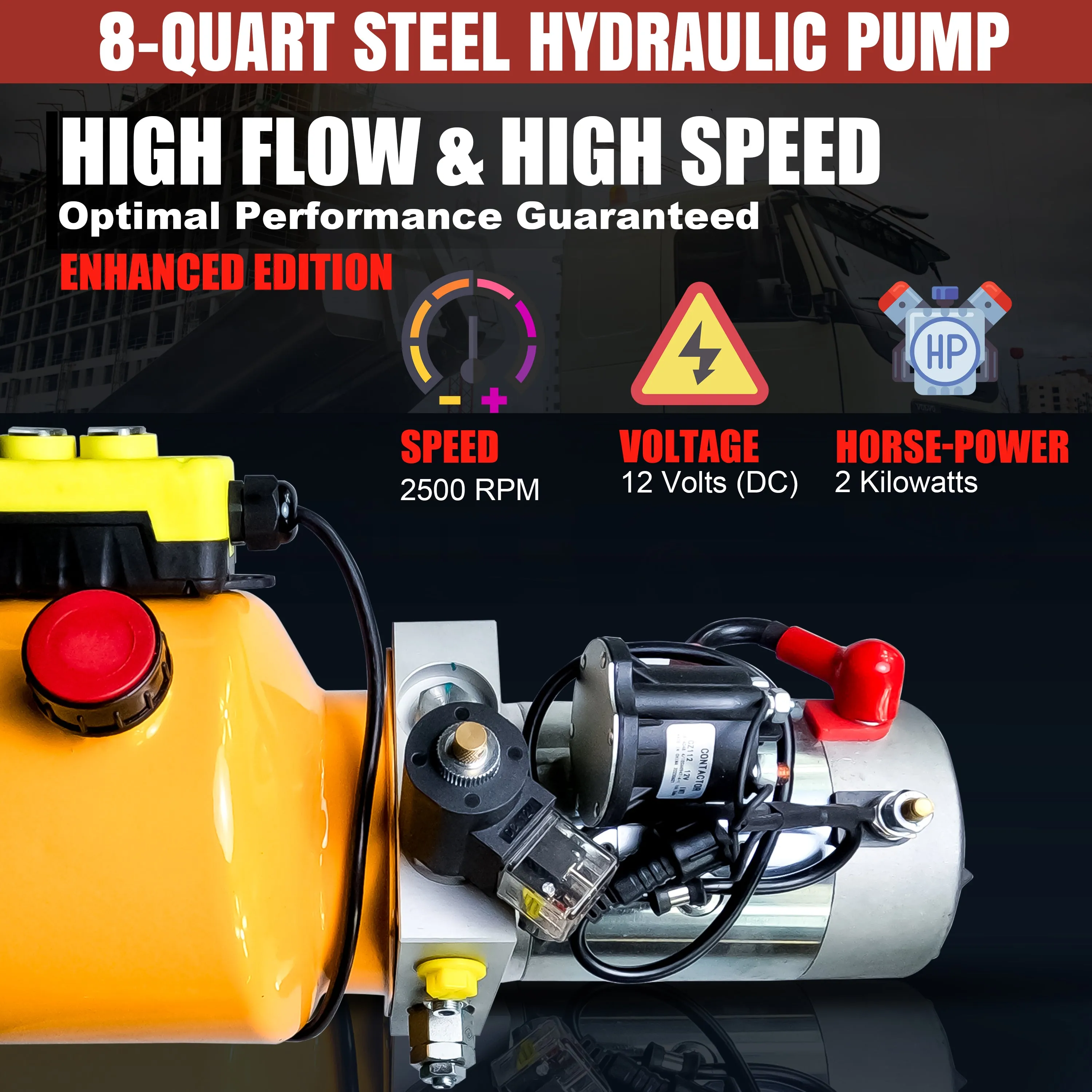 Primary Mover 12V Single-Acting Hydraulic Pump - Steel Reservoir
