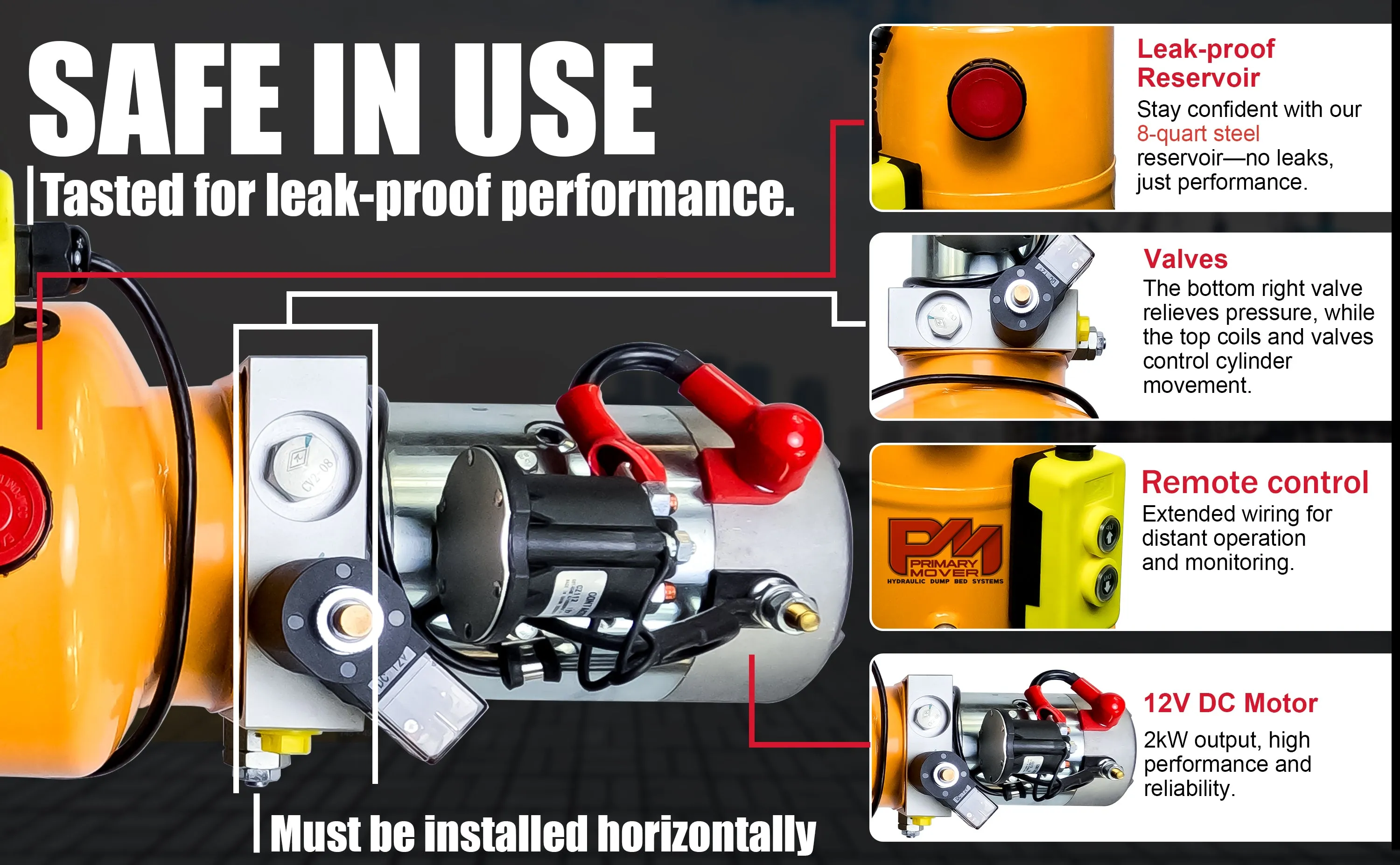 Primary Mover 12V Single-Acting Hydraulic Pump - Steel Reservoir