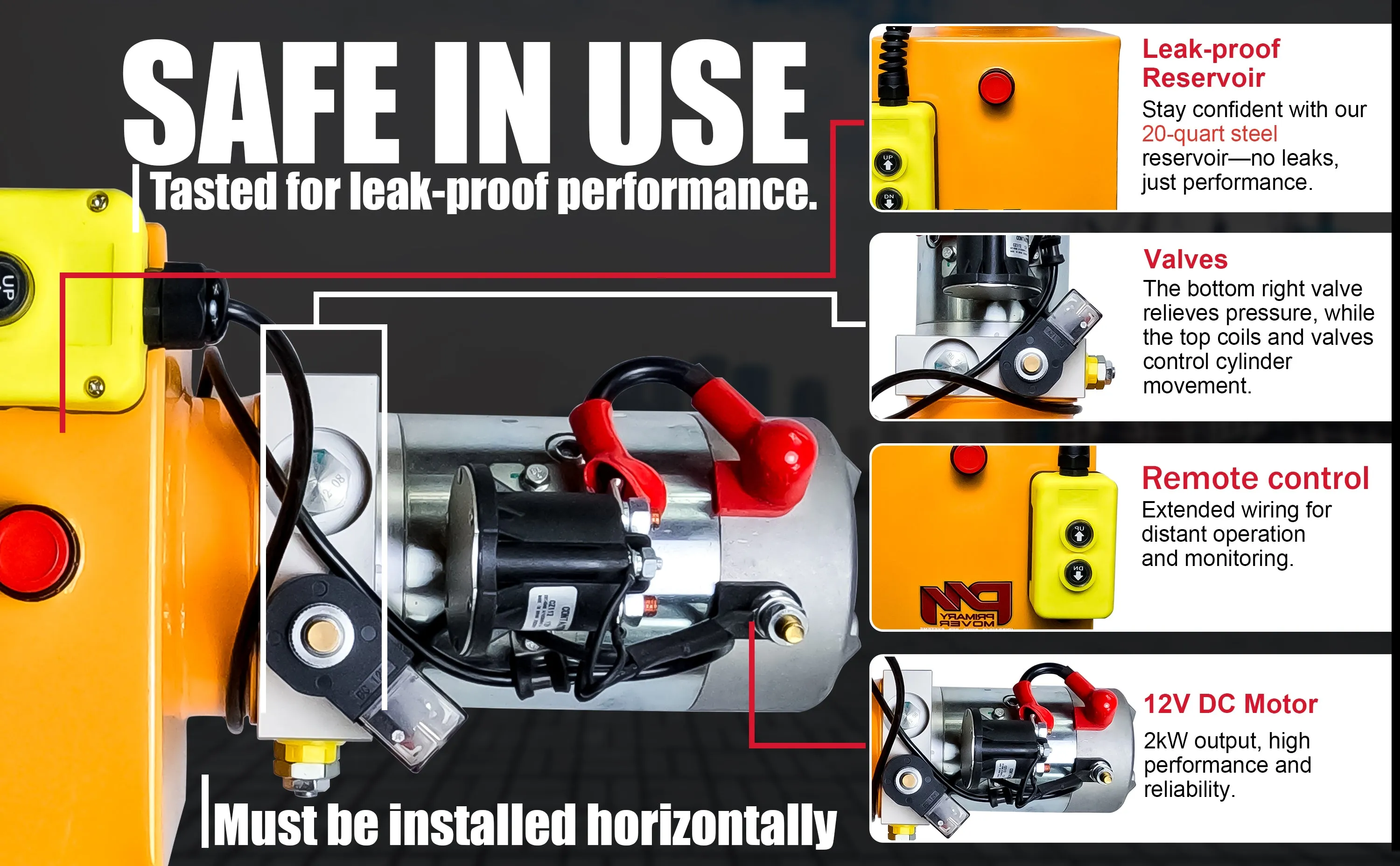 Primary Mover 12V Single-Acting Hydraulic Pump - Steel Reservoir