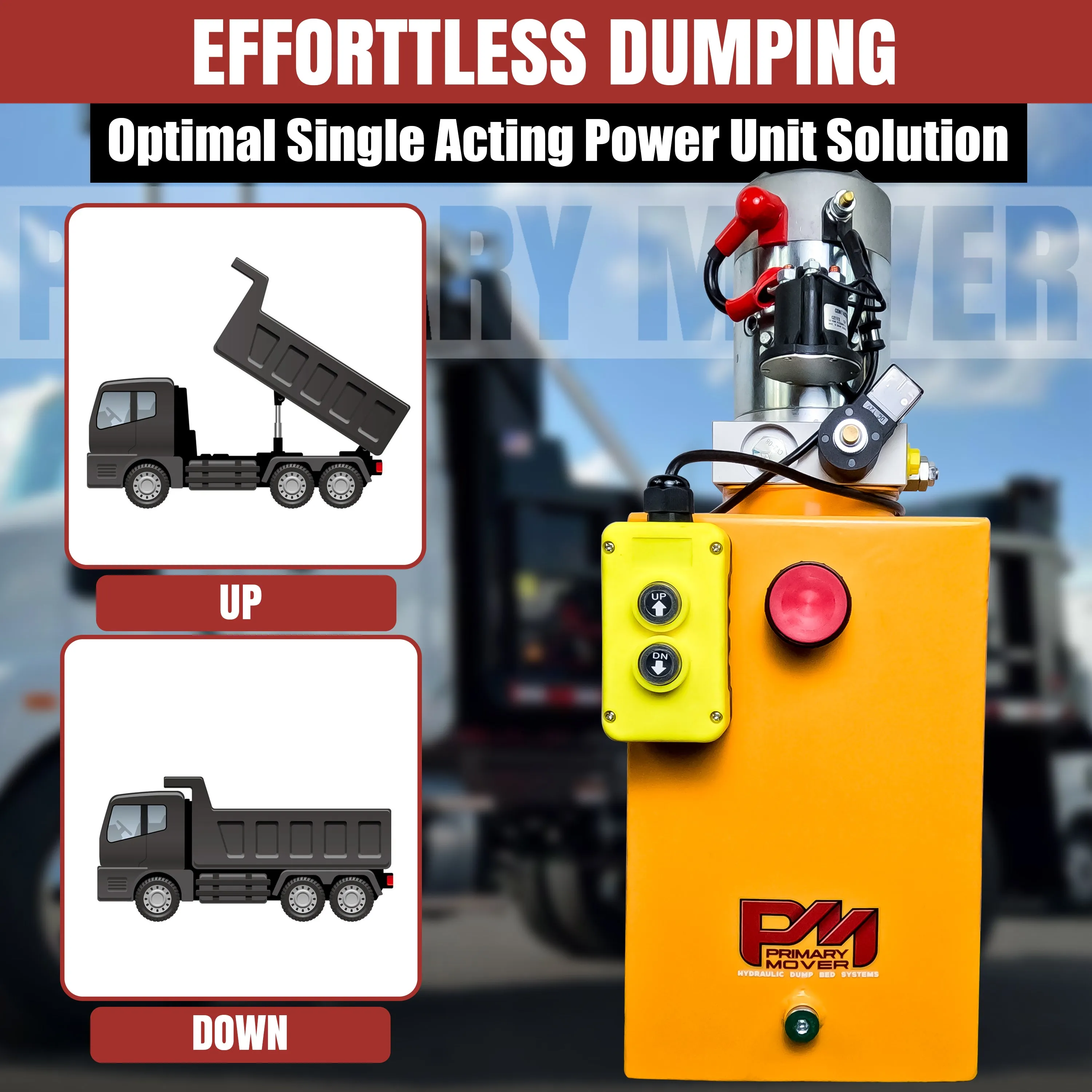 Primary Mover 12V Single-Acting Hydraulic Pump - Steel Reservoir