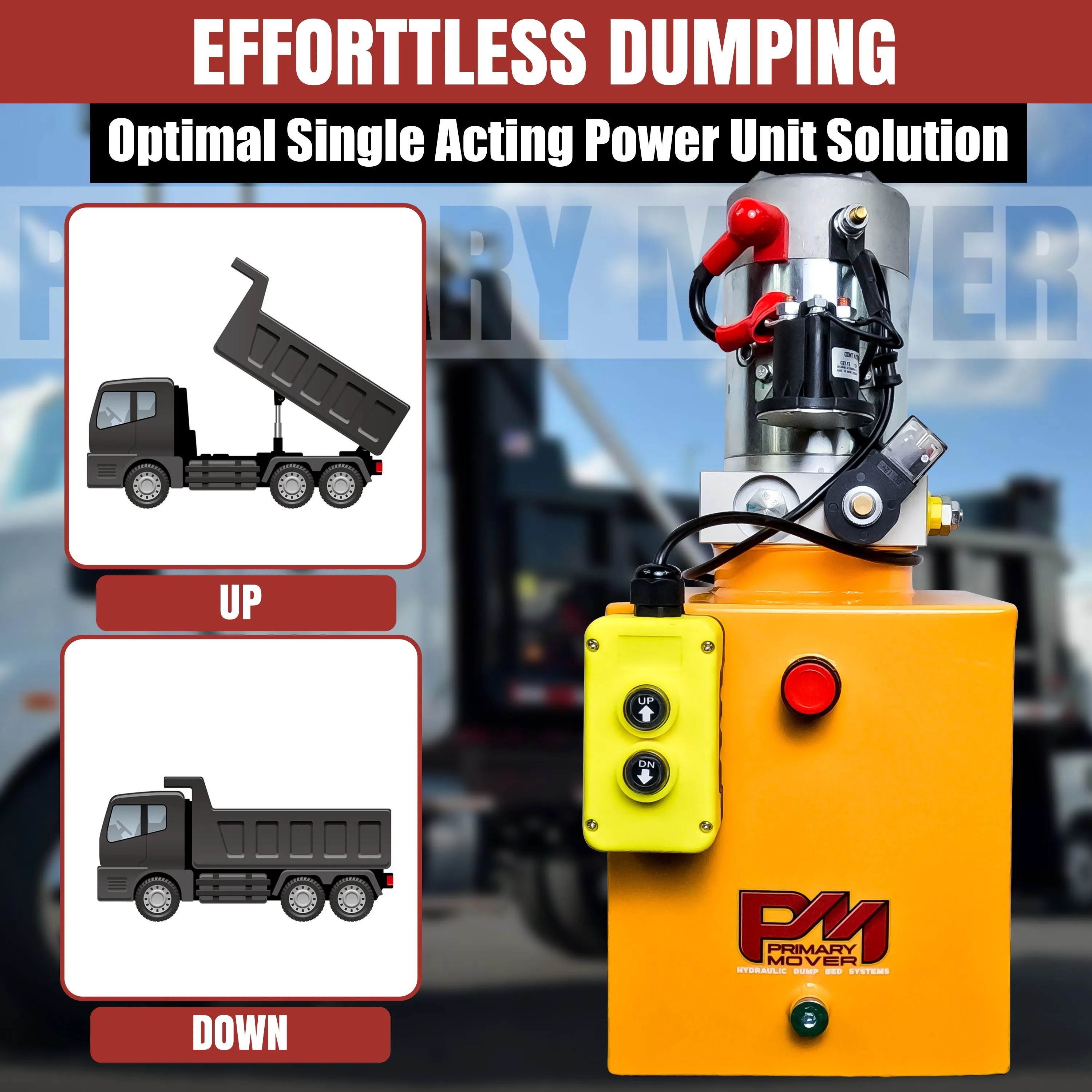 Primary Mover 12V Single-Acting Hydraulic Pump - Steel Reservoir