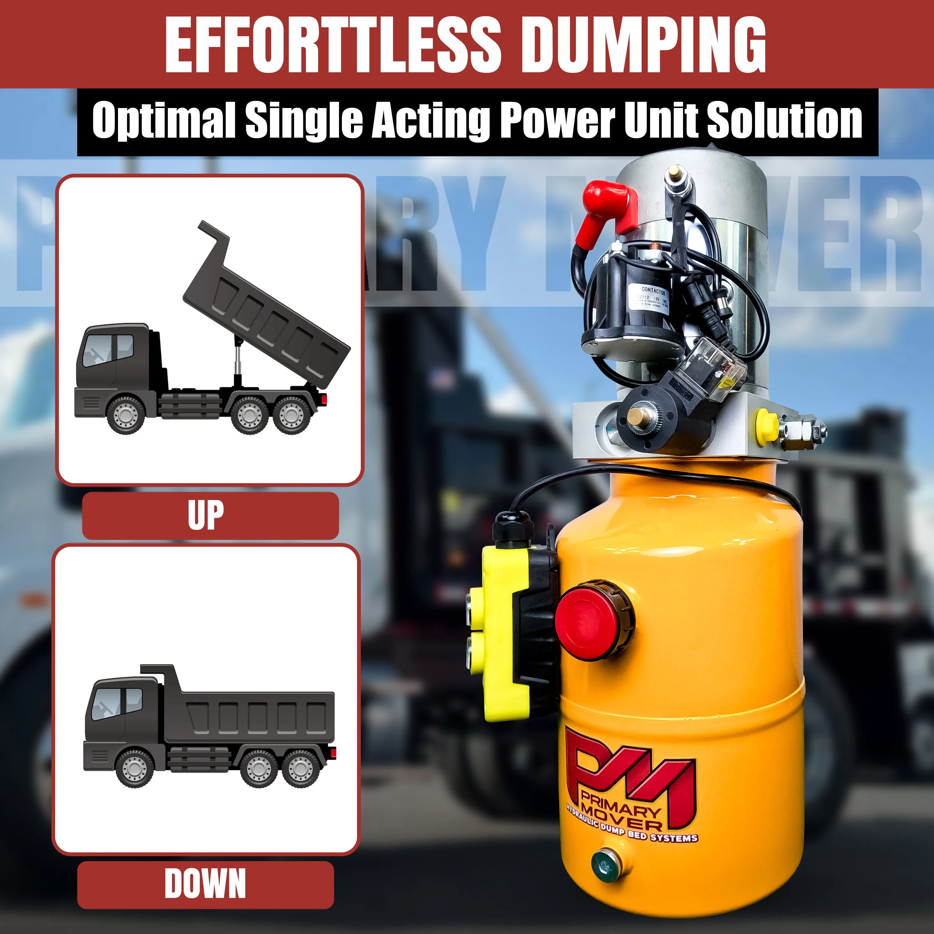 Primary Mover 12V Single-Acting Hydraulic Pump - Steel Reservoir