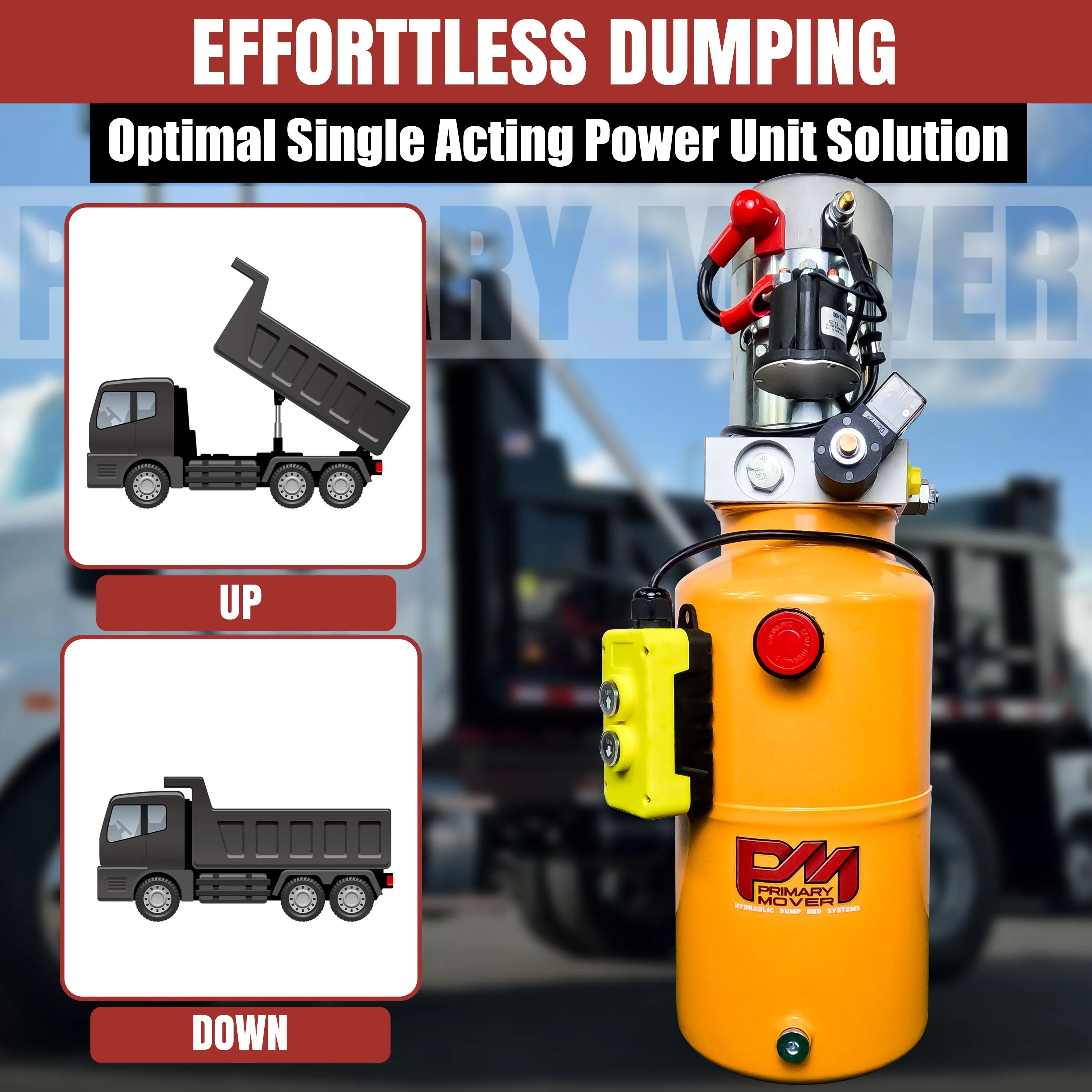 Primary Mover 12V Single-Acting Hydraulic Pump - Steel Reservoir