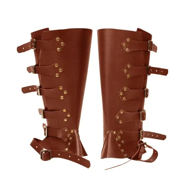 PU Leg Guard Shoe Steampunk Warrior Medieval Gothic Shoe Cover for Masquerade Knights Costume Accessory Cosplay Props Women Men
