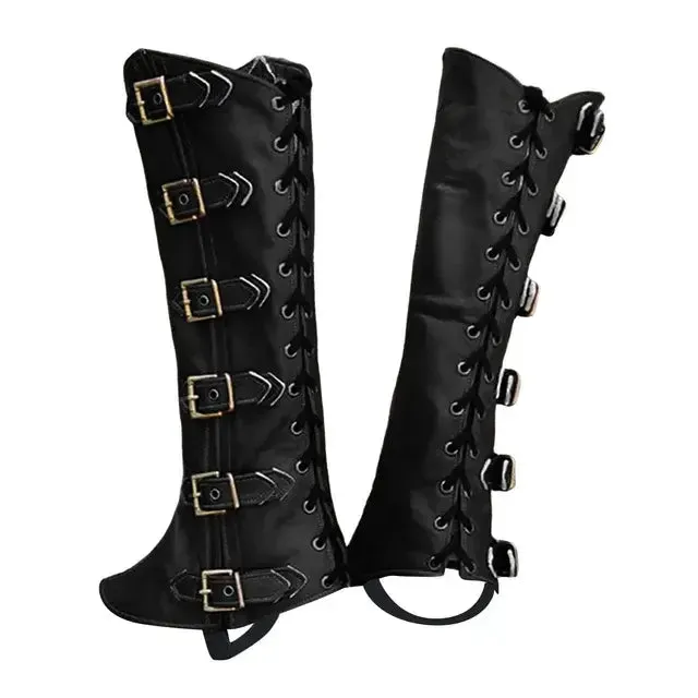 PU Leg Guard Shoe Steampunk Warrior Medieval Gothic Shoe Cover for Masquerade Knights Costume Accessory Cosplay Props Women Men
