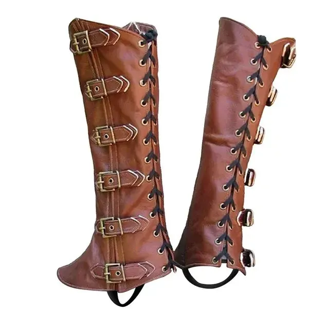 PU Leg Guard Shoe Steampunk Warrior Medieval Gothic Shoe Cover for Masquerade Knights Costume Accessory Cosplay Props Women Men