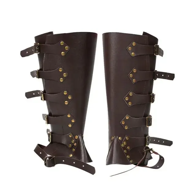 PU Leg Guard Shoe Steampunk Warrior Medieval Gothic Shoe Cover for Masquerade Knights Costume Accessory Cosplay Props Women Men