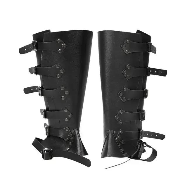 PU Leg Guard Shoe Steampunk Warrior Medieval Gothic Shoe Cover for Masquerade Knights Costume Accessory Cosplay Props Women Men