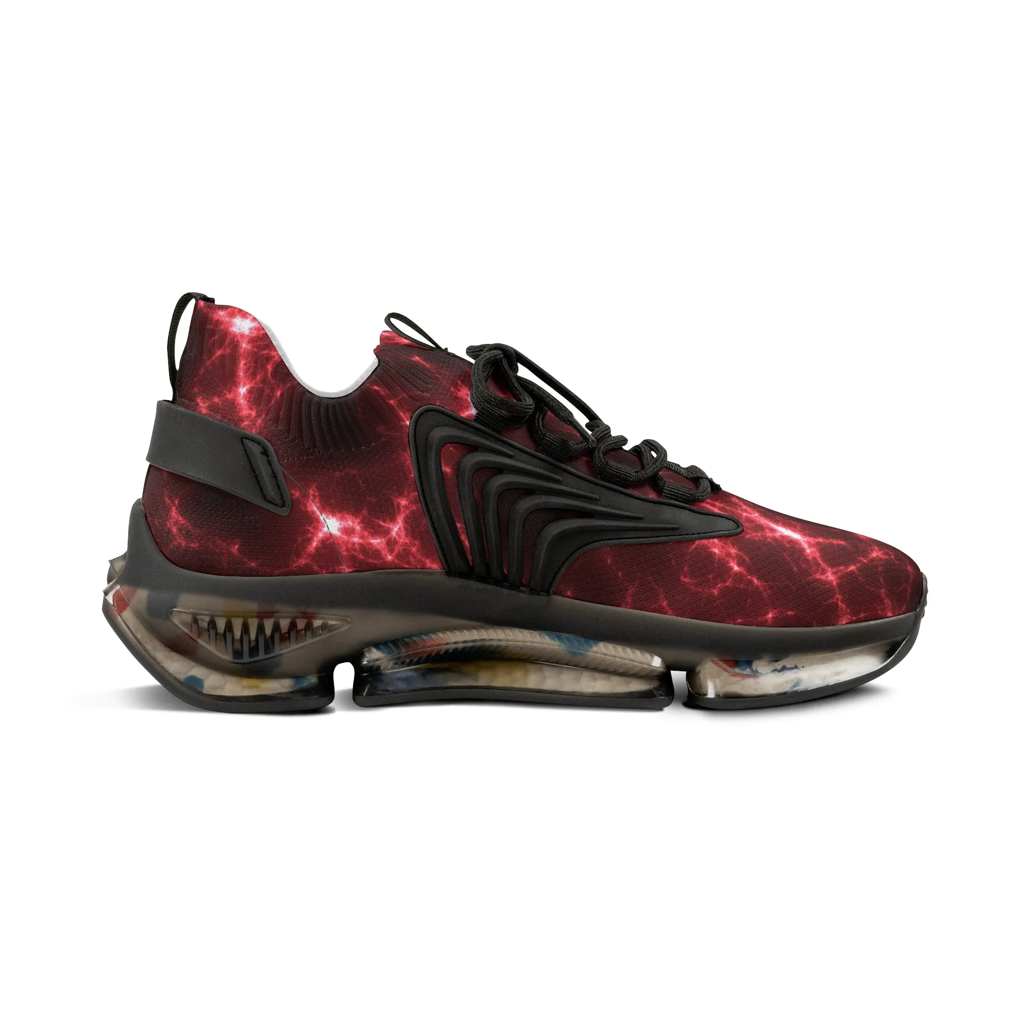 Red Lightning Men's Mesh Sneakers, Lightning Bolt Thunder Print Best Comfy Men's Mesh Sports Sneakers Shoes (US Size: 5-12)