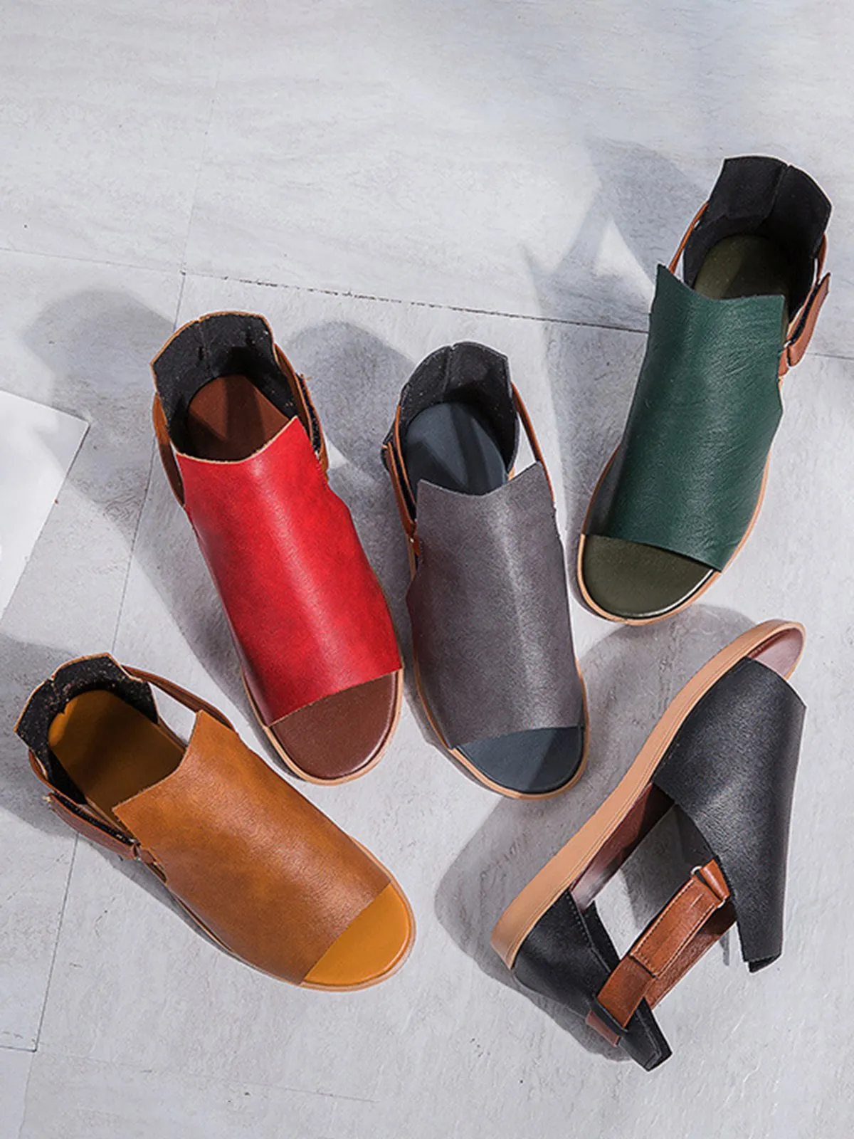 Retro Casual Old Velcro Peep Toe Sandals
