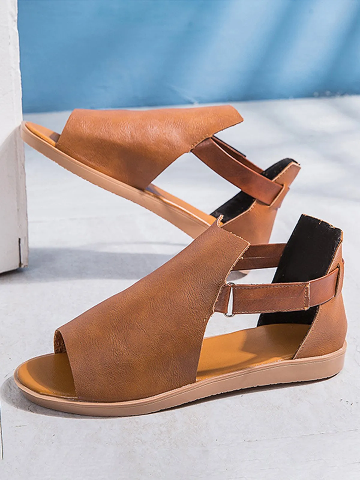 Retro Casual Old Velcro Peep Toe Sandals