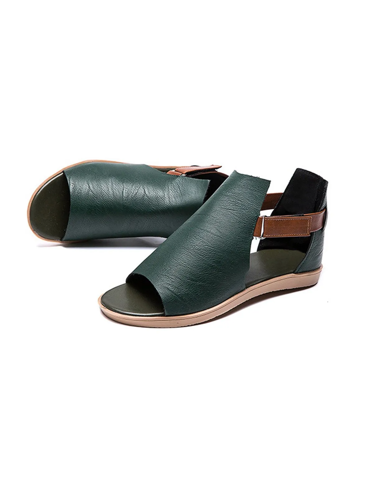 Retro Casual Old Velcro Peep Toe Sandals