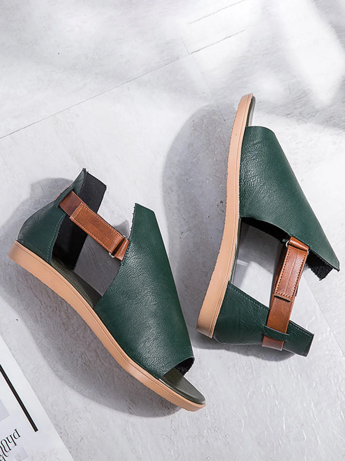 Retro Casual Old Velcro Peep Toe Sandals