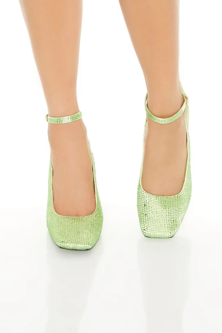Rhinestone Block Heel Pumps