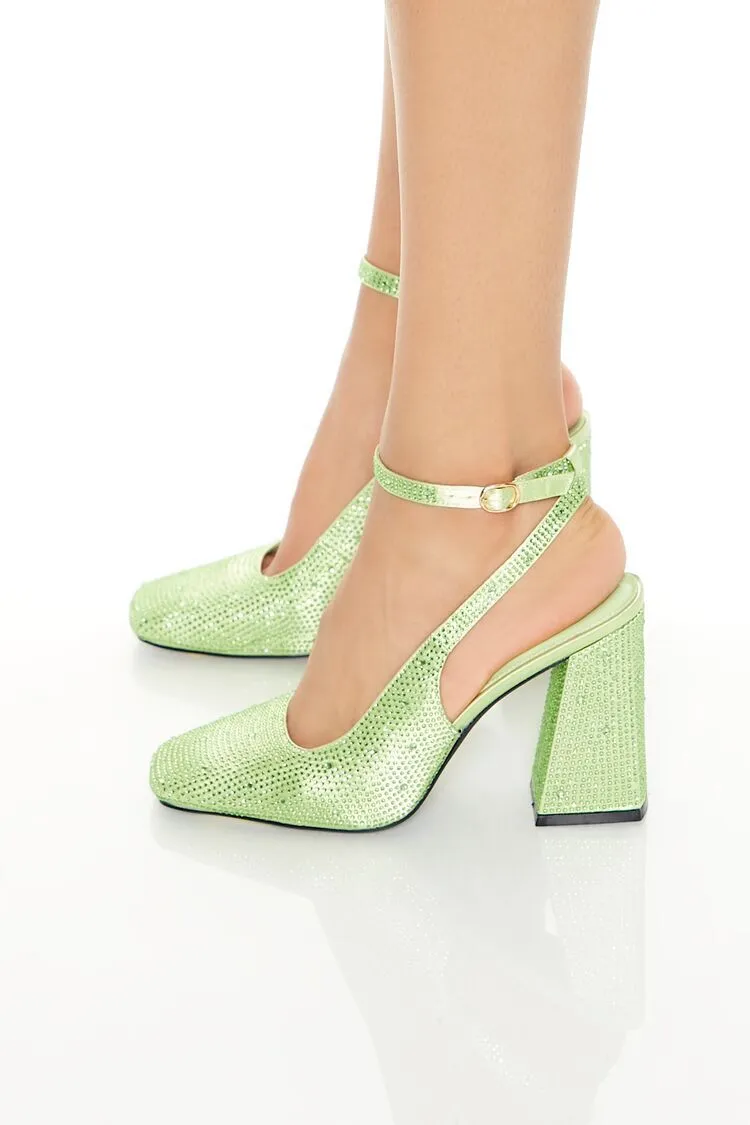 Rhinestone Block Heel Pumps