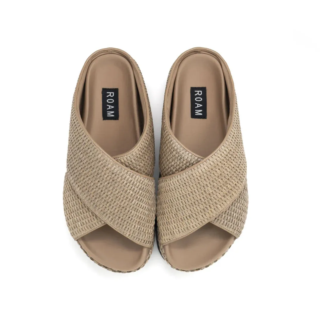 Roam Cross Stack Raffia Footbed Platform Sandal-Natural