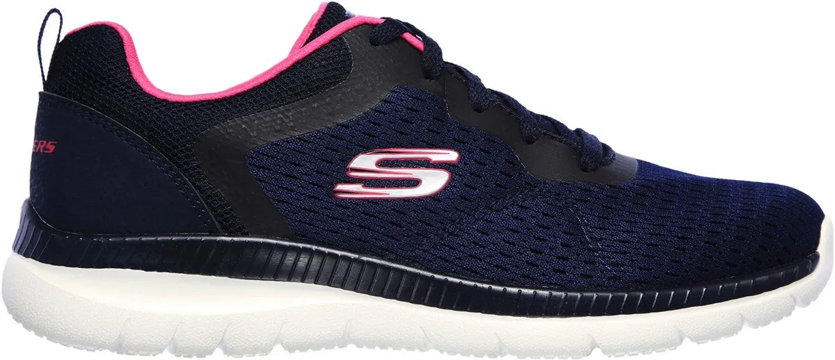 Skechers 12607/NVHP Navy Hot Pink Bountiful Quick Path Womens Sporty Knit Mesh Upper Lace Up Trainers