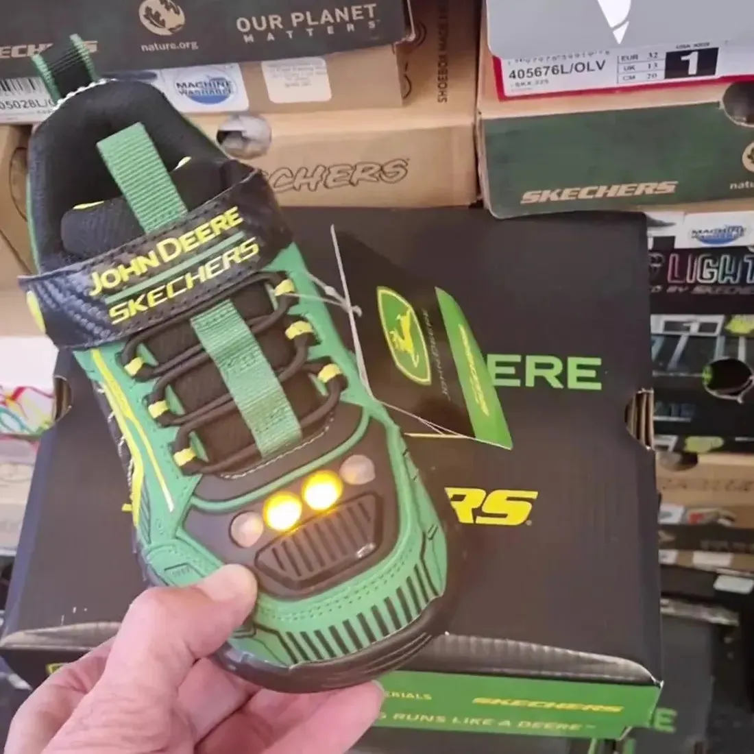 Skechers Boys Youths John Deere Sneakers Rugged Brights  Light Ups Green