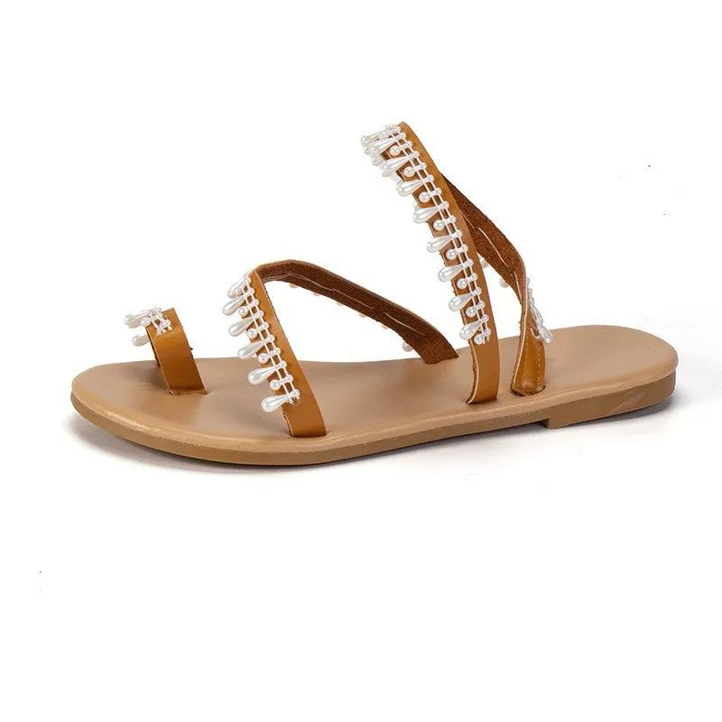 Summer cross-border large size roman pearl sandals
