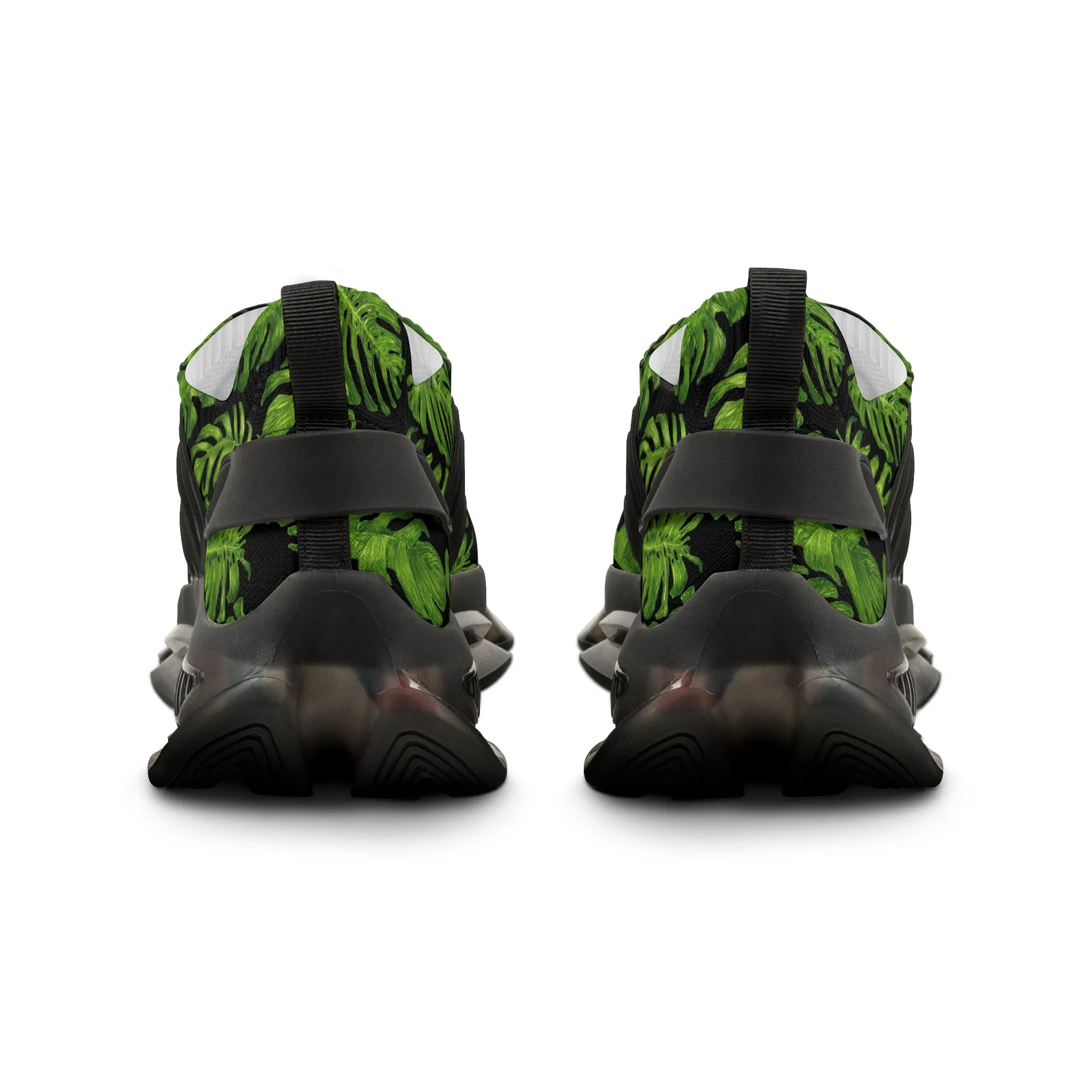 Tropical Leaves Men's Mesh Sneakers, Black and Green Tropical Leaves Print Men's Sneakers Best Comfy Men's Mesh Sports Sneakers Shoes (US Size: 5-12)