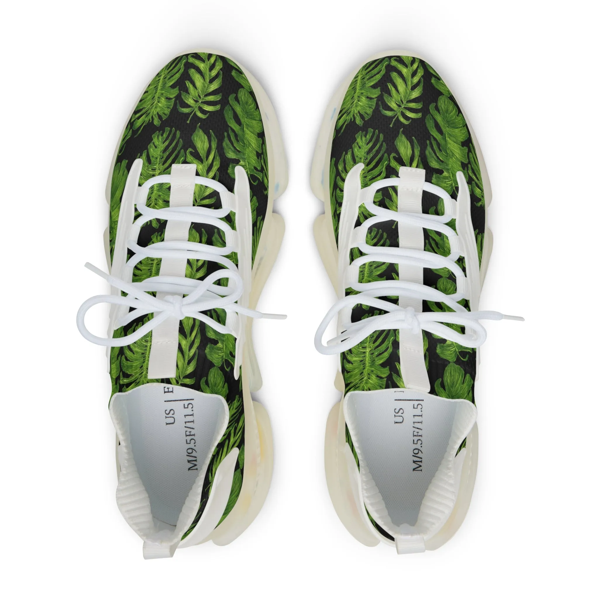 Tropical Leaves Men's Mesh Sneakers, Black and Green Tropical Leaves Print Men's Sneakers Best Comfy Men's Mesh Sports Sneakers Shoes (US Size: 5-12)
