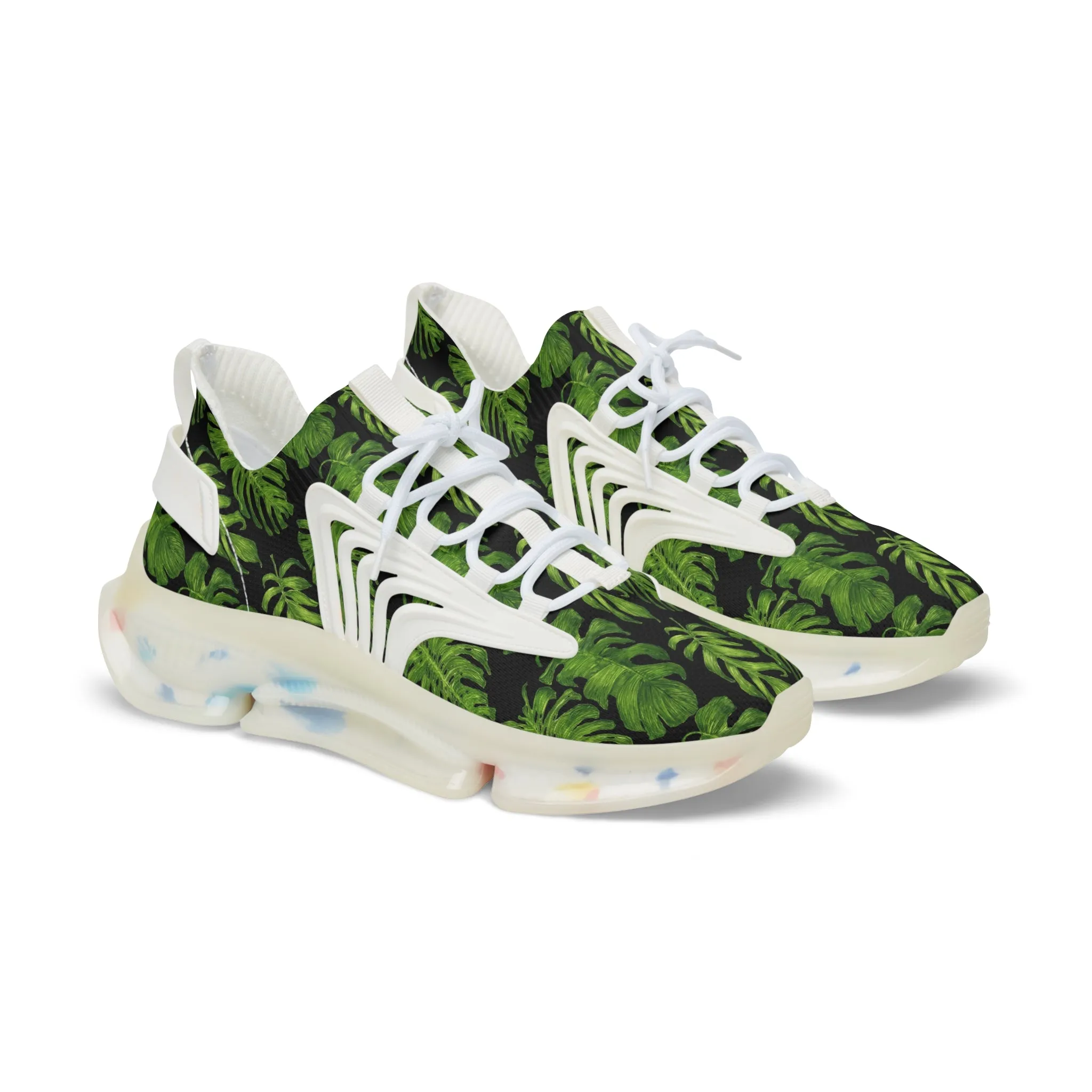 Tropical Leaves Men's Mesh Sneakers, Black and Green Tropical Leaves Print Men's Sneakers Best Comfy Men's Mesh Sports Sneakers Shoes (US Size: 5-12)