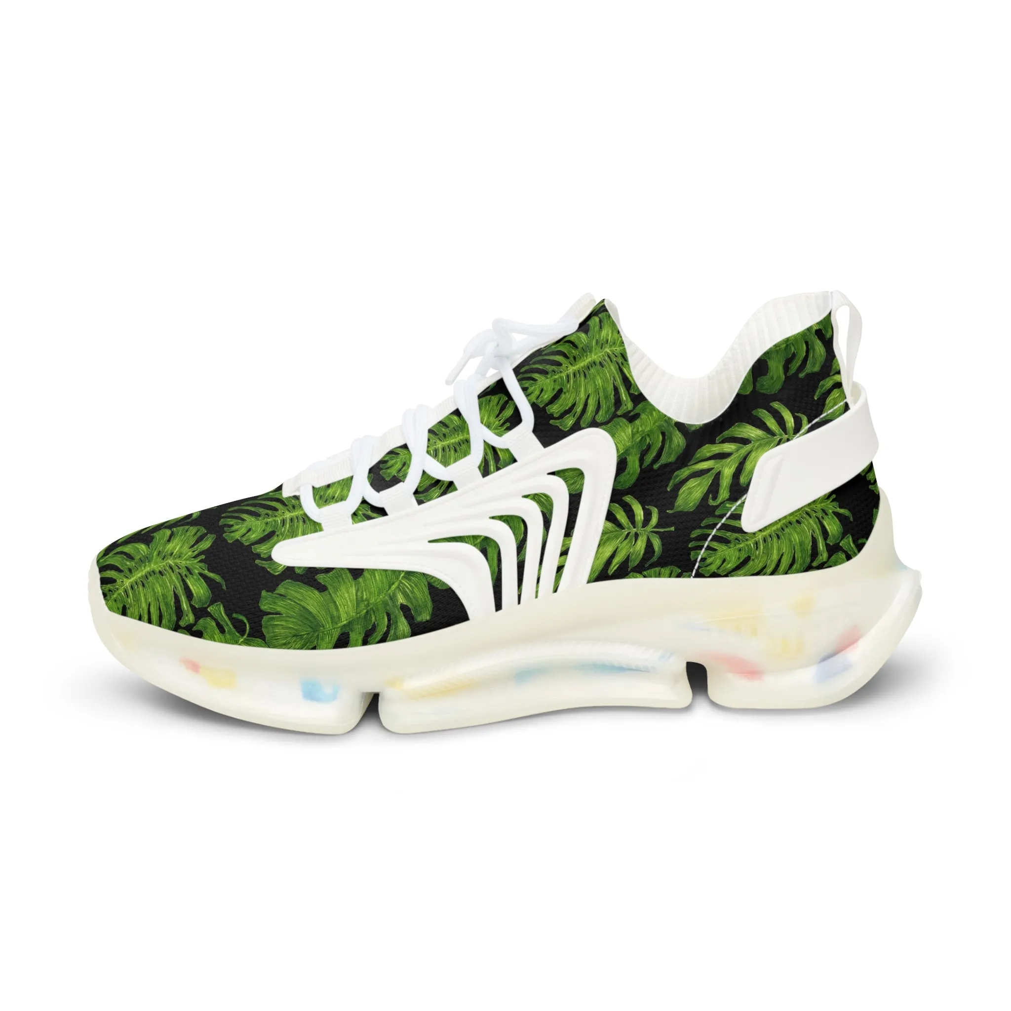 Tropical Leaves Men's Mesh Sneakers, Black and Green Tropical Leaves Print Men's Sneakers Best Comfy Men's Mesh Sports Sneakers Shoes (US Size: 5-12)