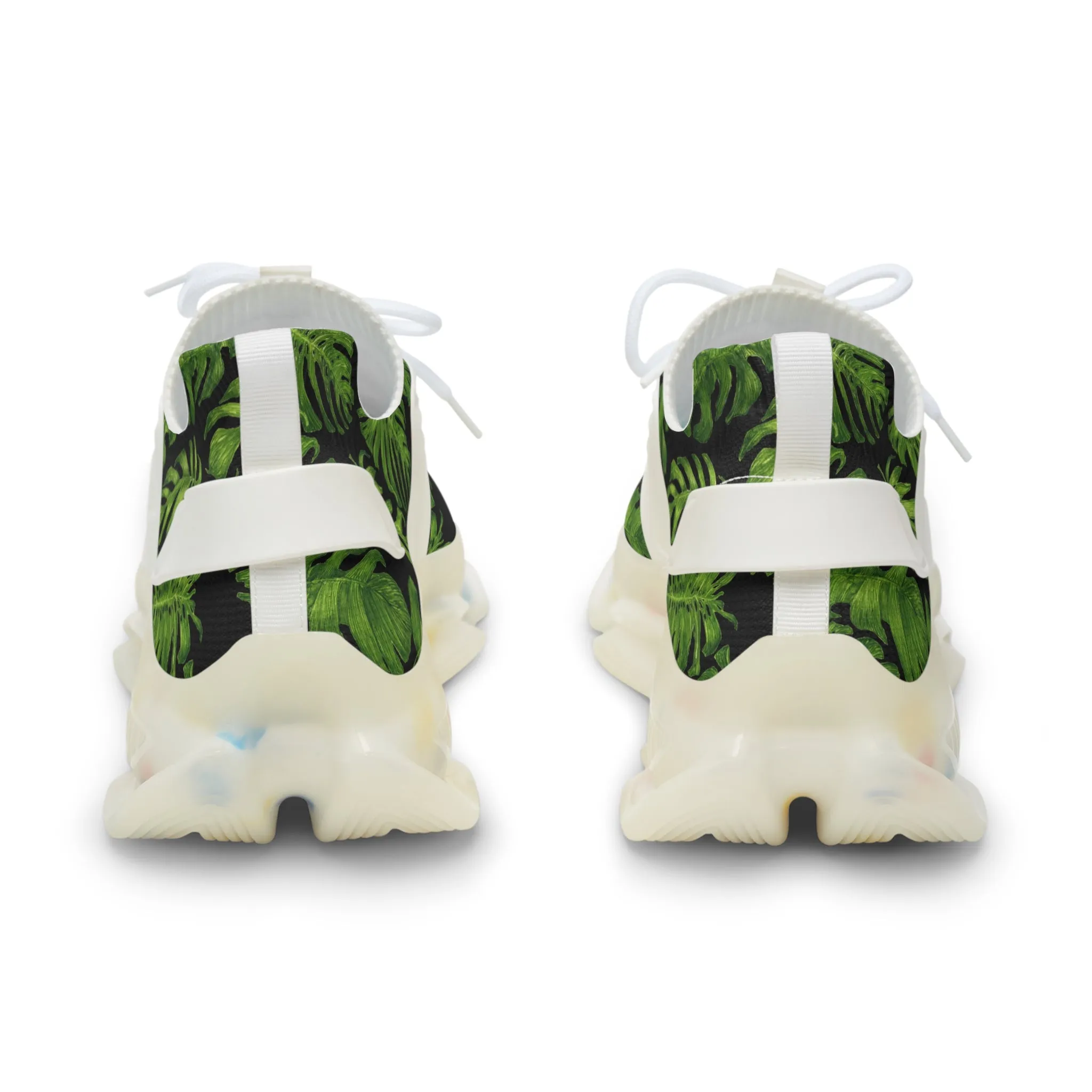Tropical Leaves Men's Mesh Sneakers, Black and Green Tropical Leaves Print Men's Sneakers Best Comfy Men's Mesh Sports Sneakers Shoes (US Size: 5-12)