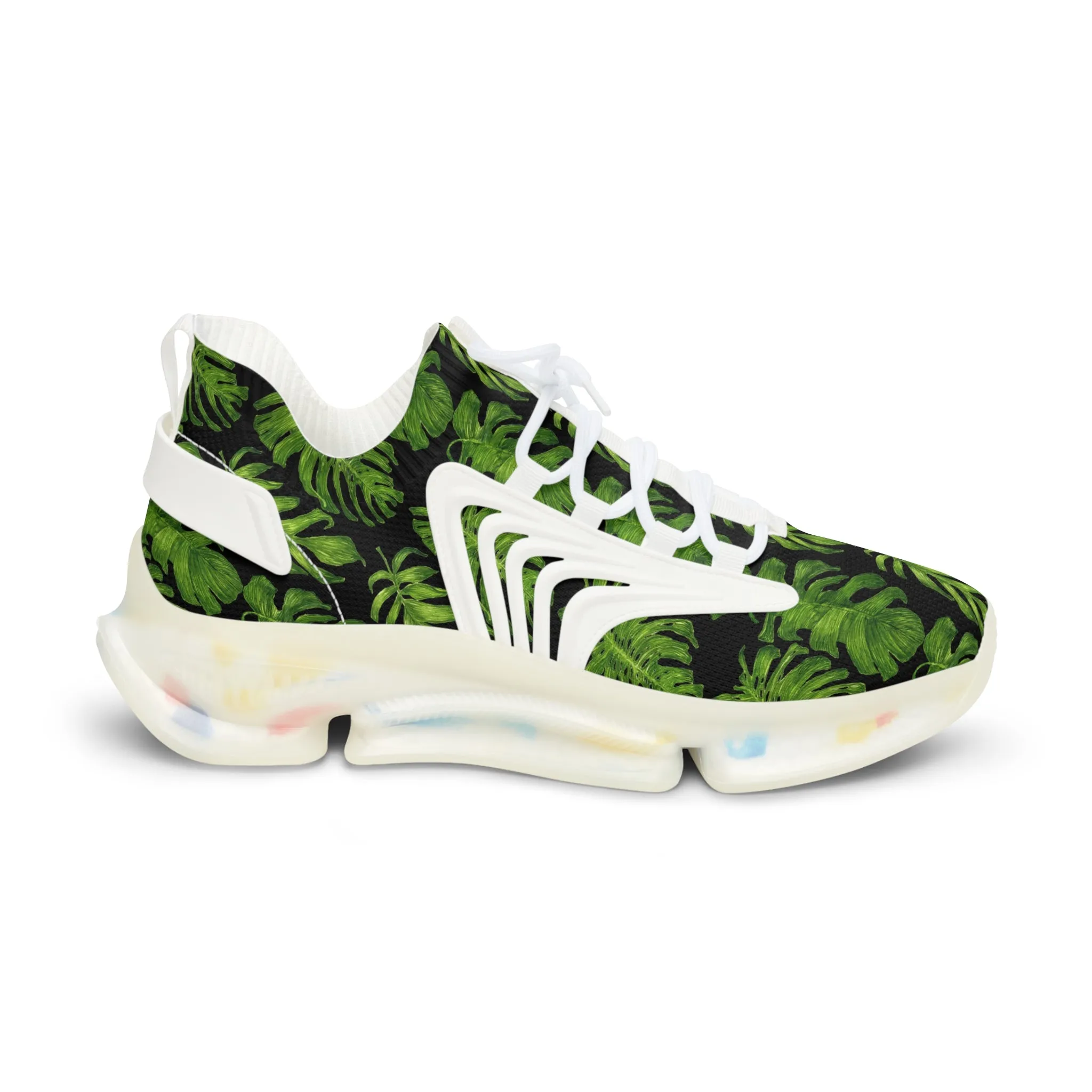 Tropical Leaves Men's Mesh Sneakers, Black and Green Tropical Leaves Print Men's Sneakers Best Comfy Men's Mesh Sports Sneakers Shoes (US Size: 5-12)