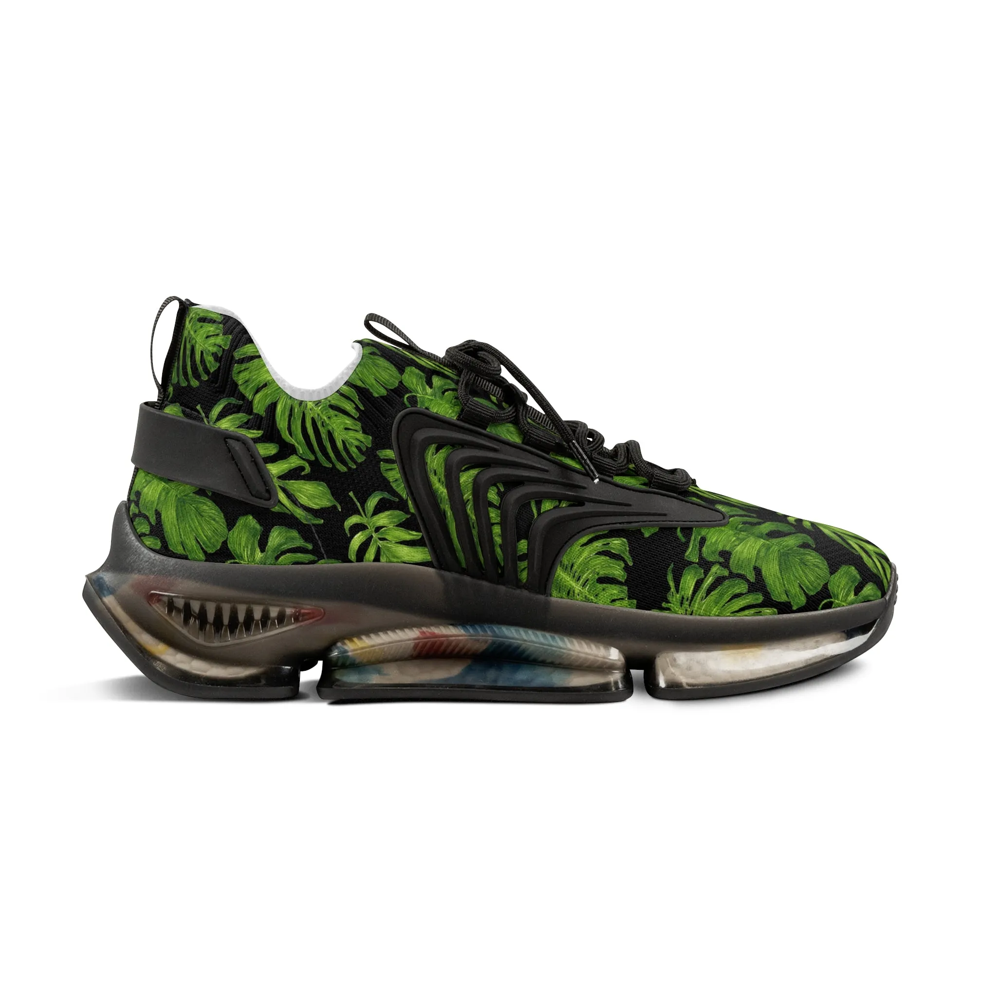 Tropical Leaves Men's Mesh Sneakers, Black and Green Tropical Leaves Print Men's Sneakers Best Comfy Men's Mesh Sports Sneakers Shoes (US Size: 5-12)