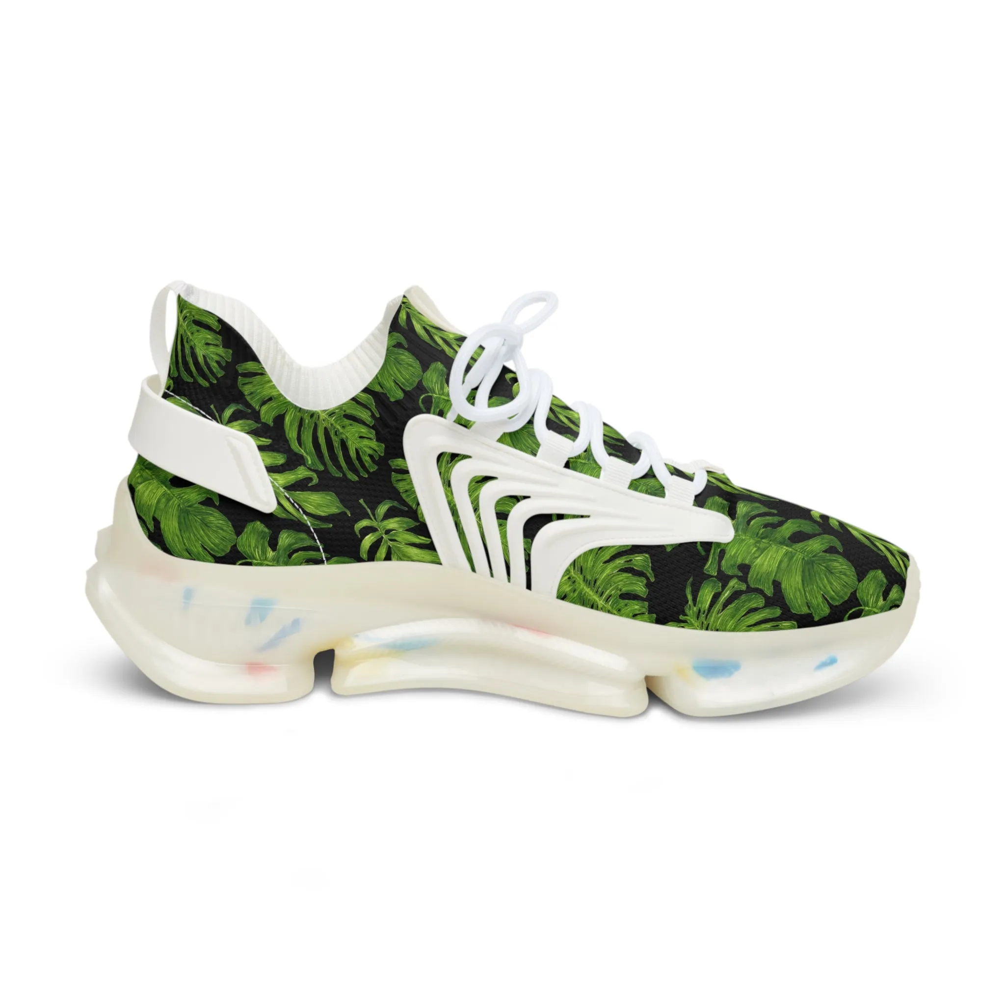 Tropical Leaves Men's Mesh Sneakers, Black and Green Tropical Leaves Print Men's Sneakers Best Comfy Men's Mesh Sports Sneakers Shoes (US Size: 5-12)