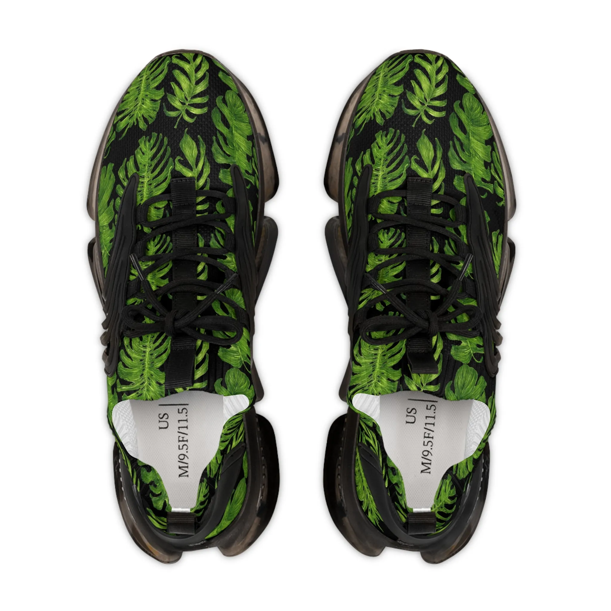 Tropical Leaves Men's Mesh Sneakers, Black and Green Tropical Leaves Print Men's Sneakers Best Comfy Men's Mesh Sports Sneakers Shoes (US Size: 5-12)