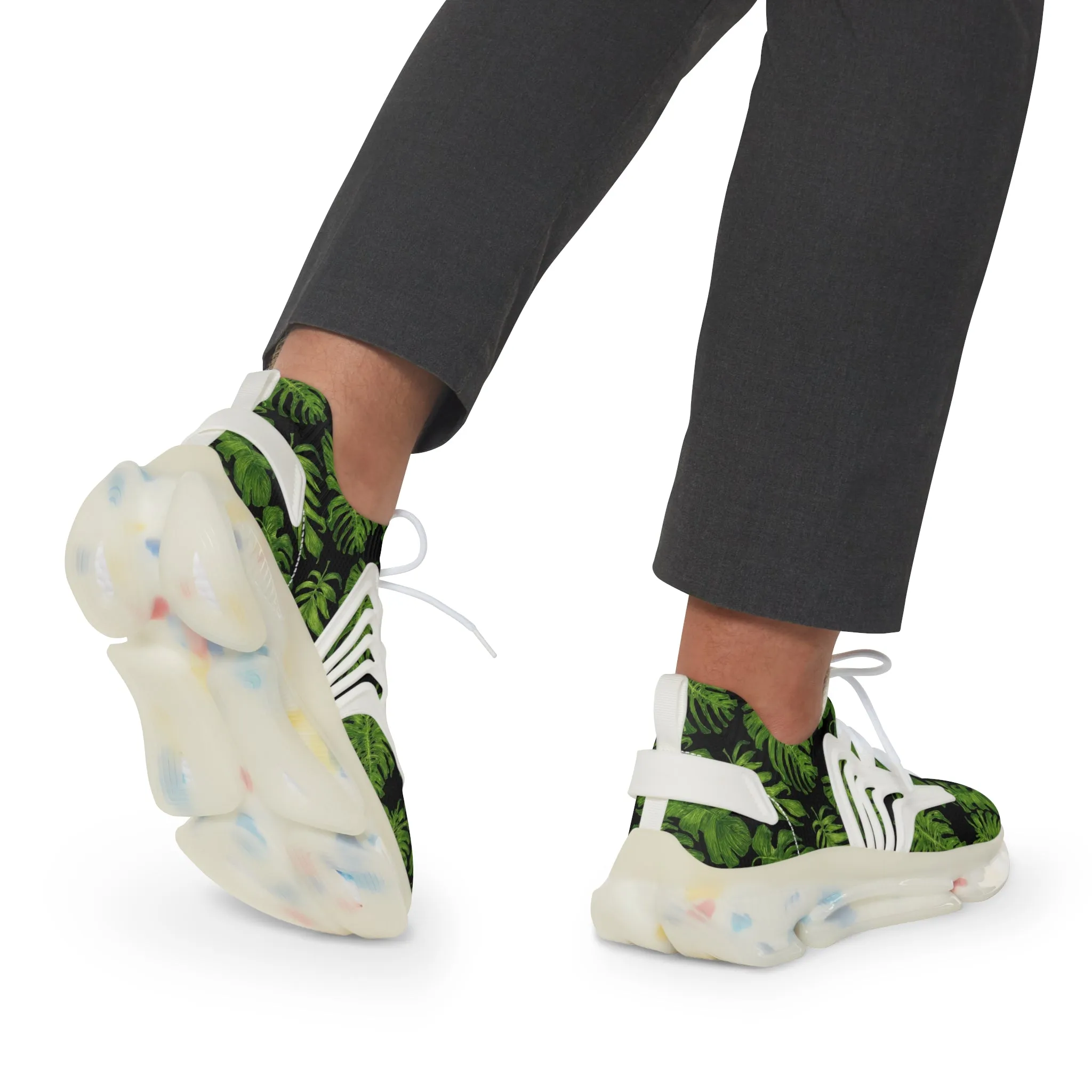 Tropical Leaves Men's Mesh Sneakers, Black and Green Tropical Leaves Print Men's Sneakers Best Comfy Men's Mesh Sports Sneakers Shoes (US Size: 5-12)