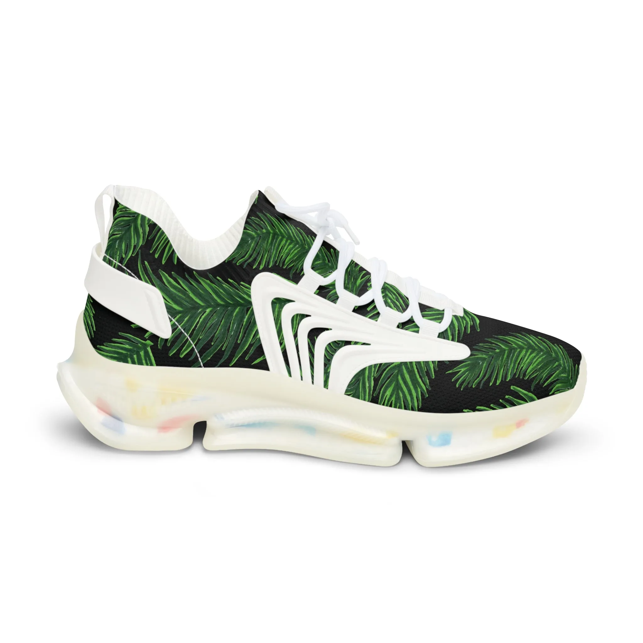 Tropical Leaves Men's Mesh Sneakers, Black Tropical Leaves Print Men's Sneakers Best Comfy Men's Mesh Sports Sneakers Shoes (US Size: 5-12)