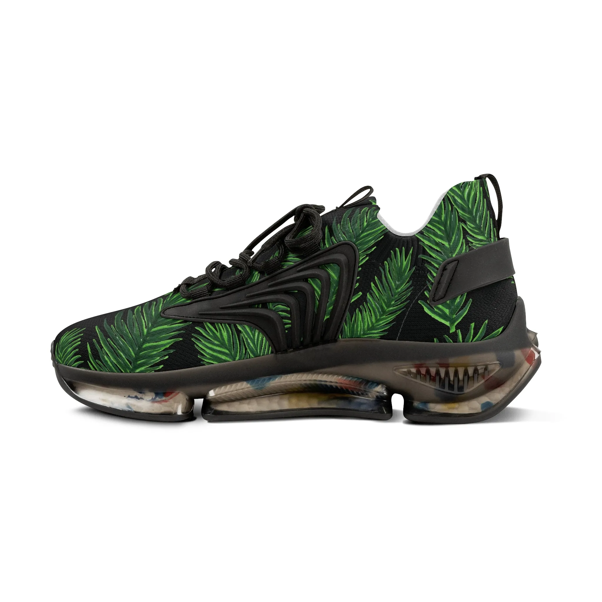 Tropical Leaves Men's Mesh Sneakers, Black Tropical Leaves Print Men's Sneakers Best Comfy Men's Mesh Sports Sneakers Shoes (US Size: 5-12)