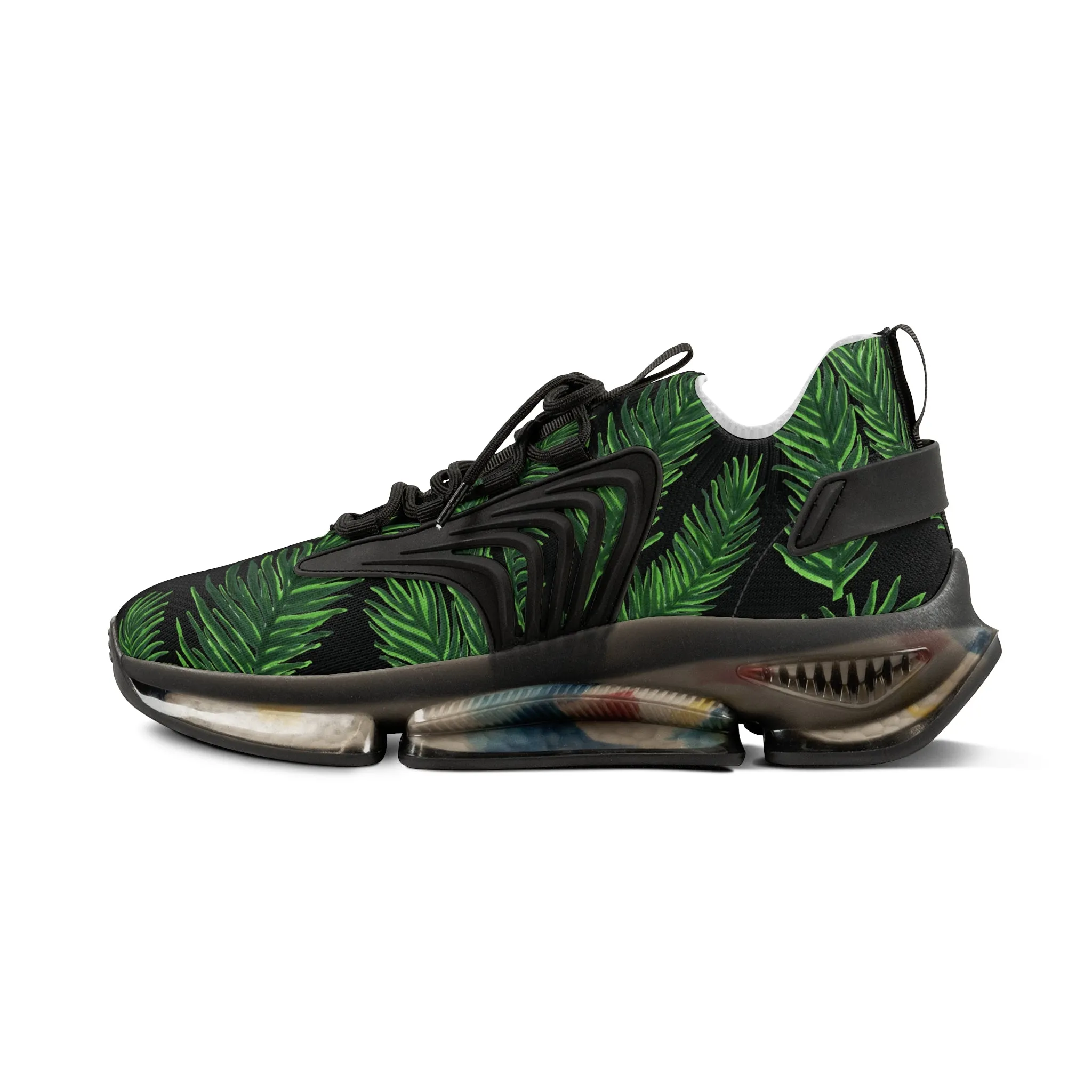 Tropical Leaves Men's Mesh Sneakers, Black Tropical Leaves Print Men's Sneakers Best Comfy Men's Mesh Sports Sneakers Shoes (US Size: 5-12)